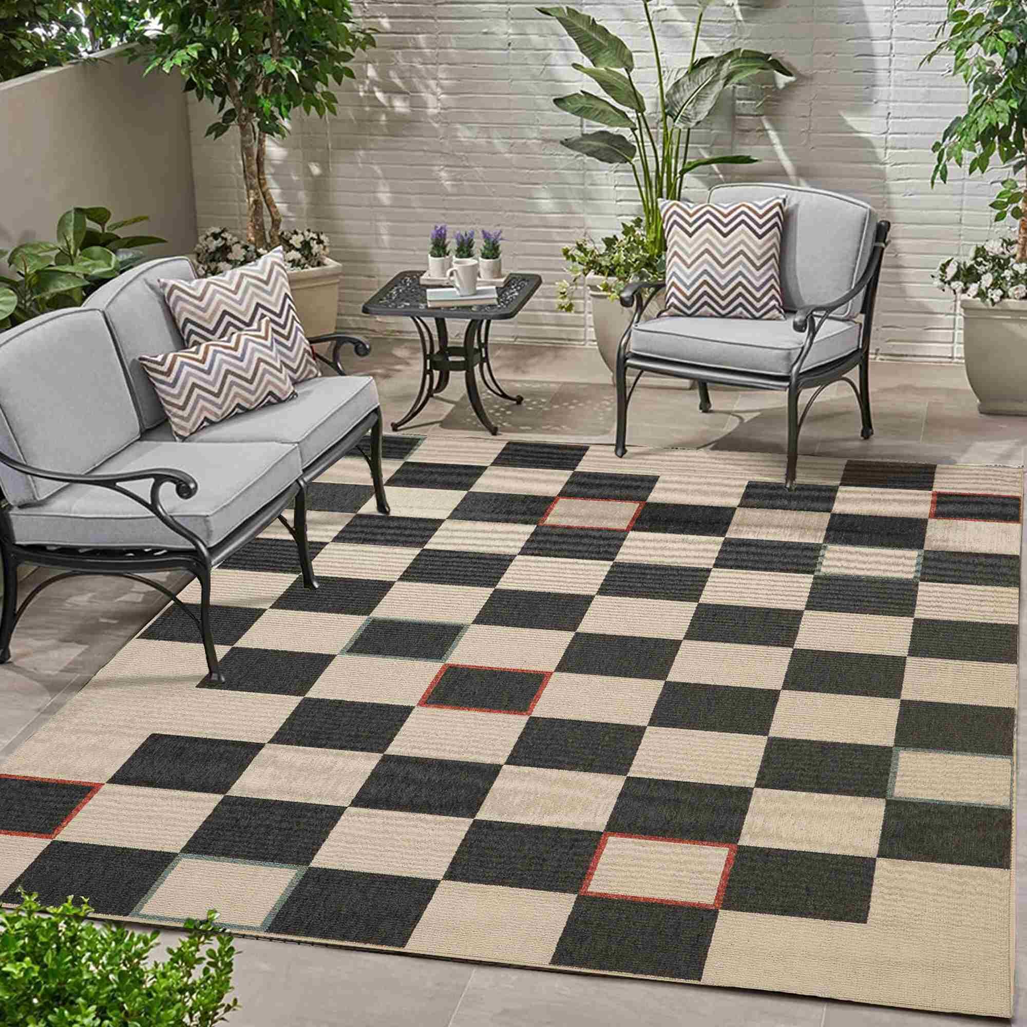 Suvii Home Harrow Checkered 8' x 10' Area Rug, Black/Ivory, rollover
