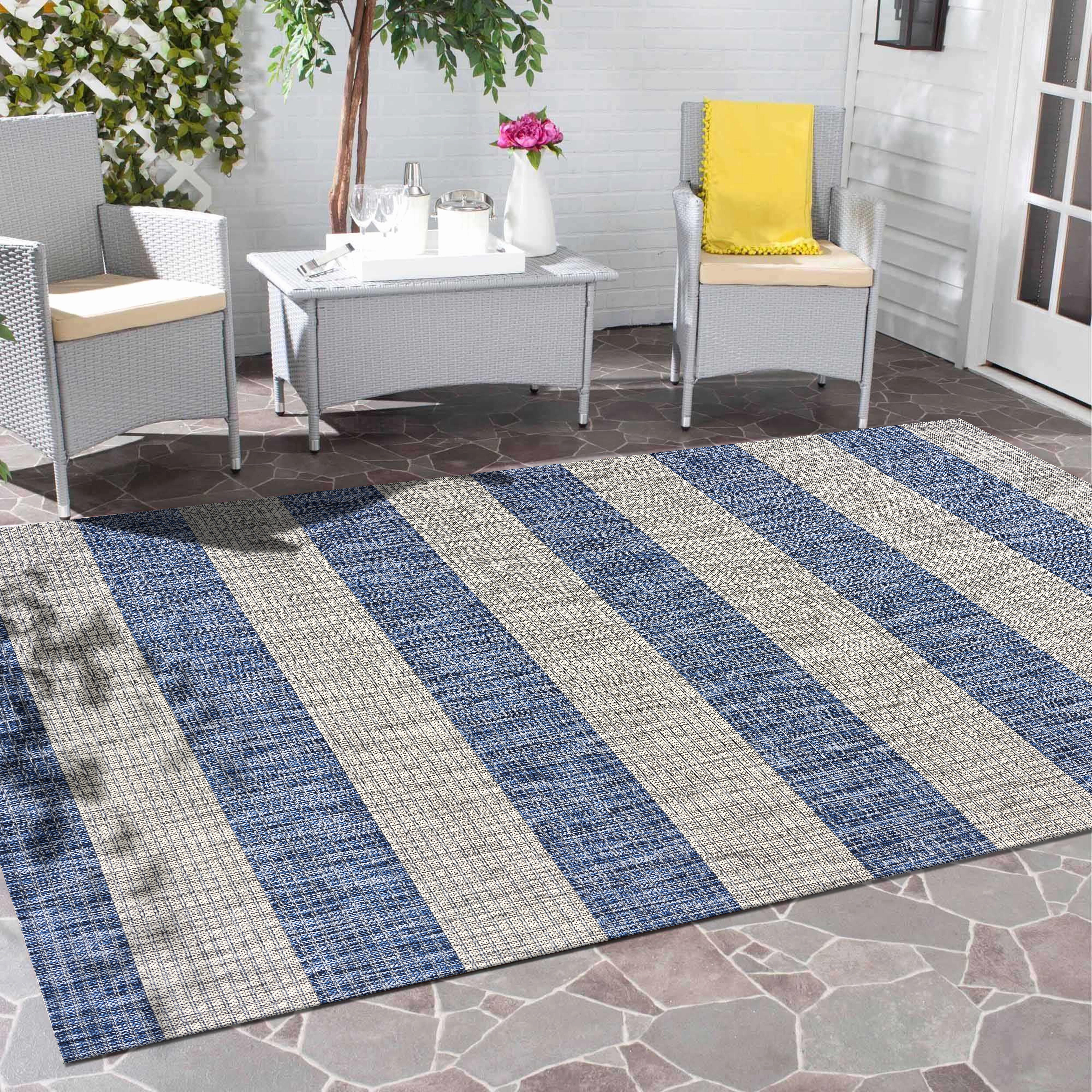 Suvii Home Ember Striped 8' x 10'Area Rug, Navy Blue/Gray, rollover