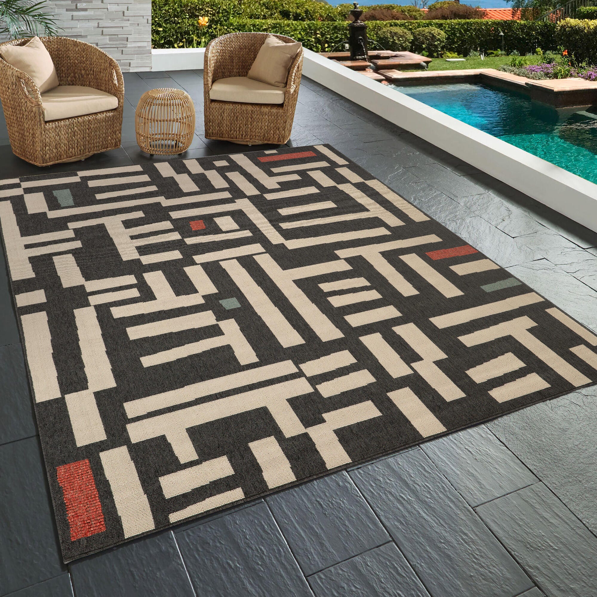 Suvii Home Brookside 5' x 7' Area Rug, Black/Ivory, rollover