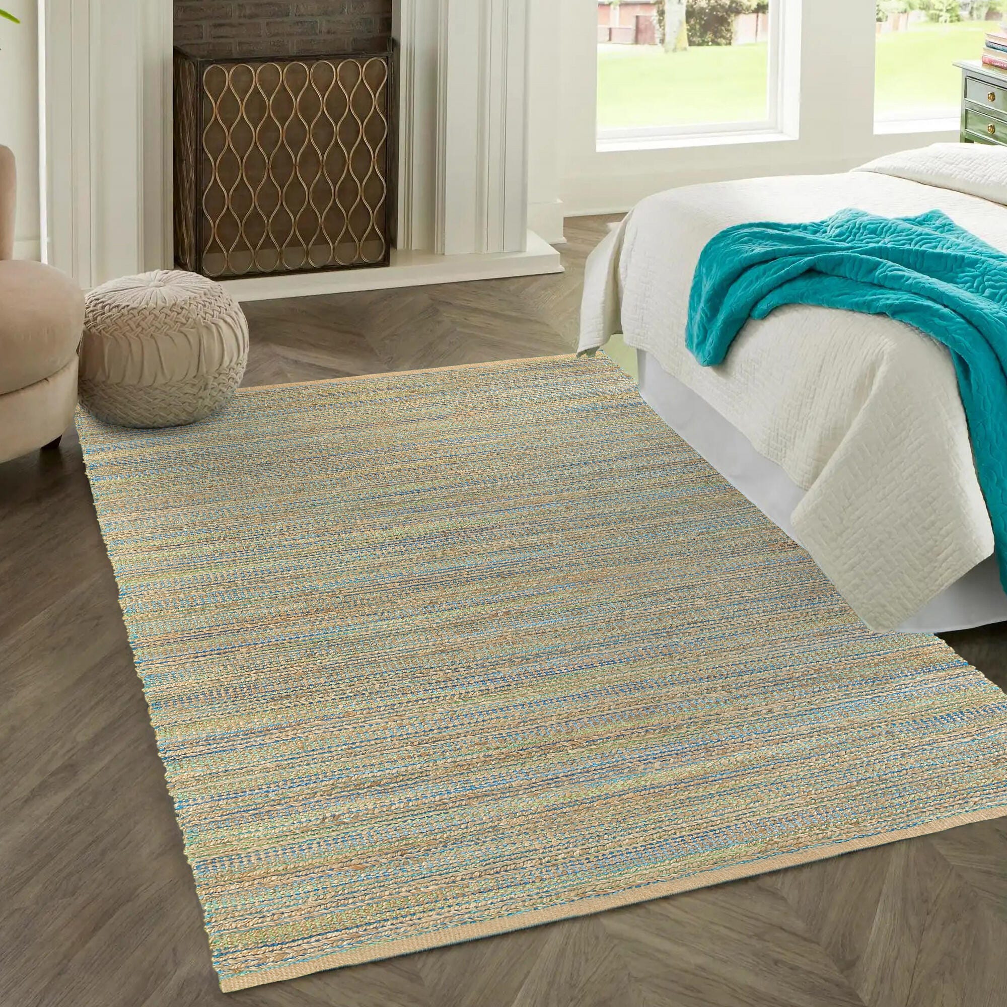 Suvii Home Striped 5' x 8' Area Rug, Blue/Green, rollover