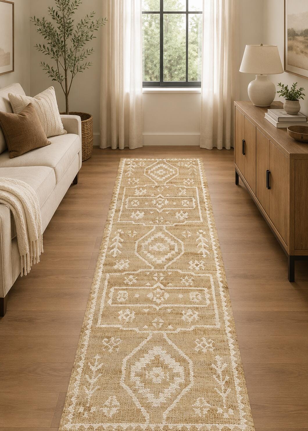Suvii Home Medallion 2'5" x 8' Runner Rug, Natural/Ivory