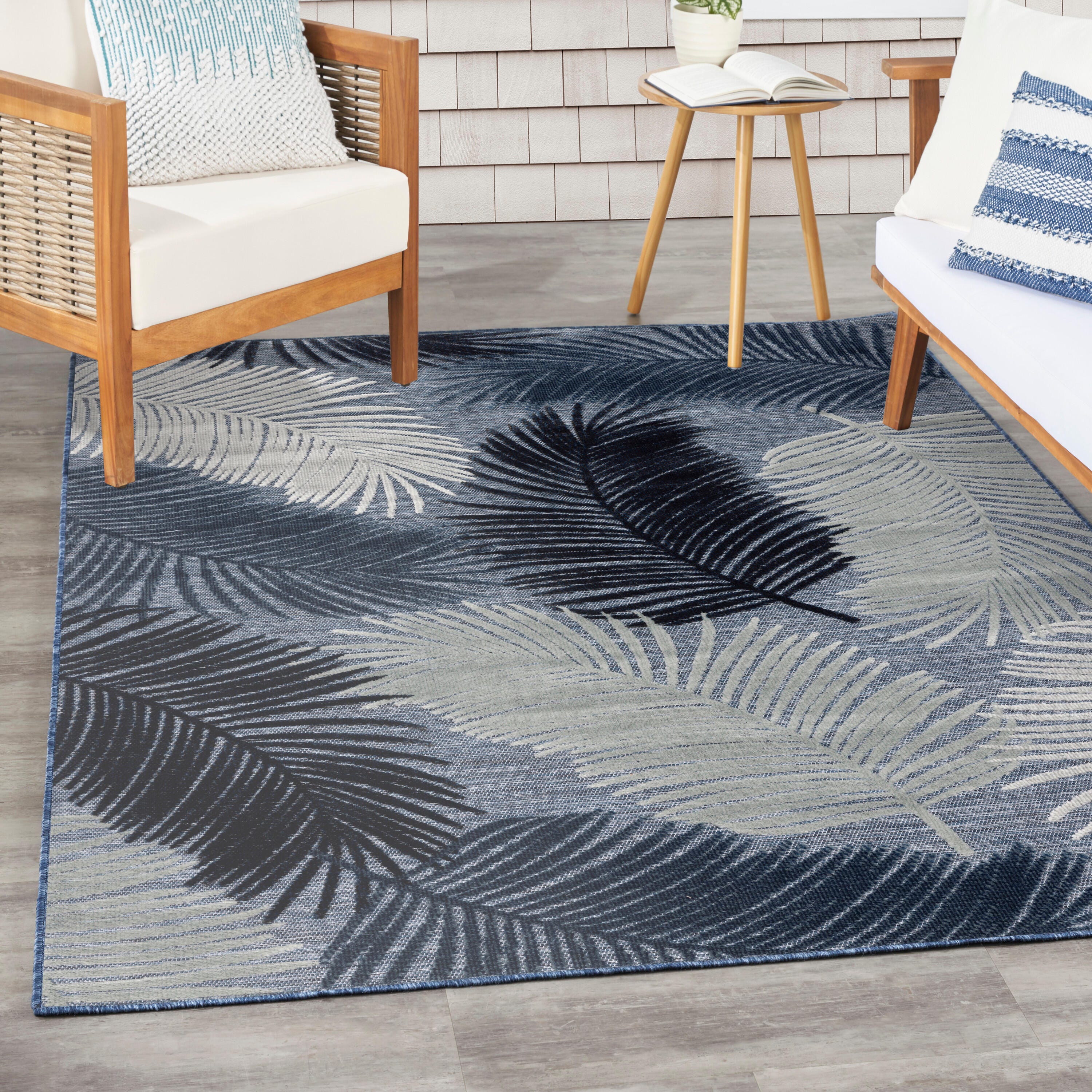 Nourison Home Suncoast Botanical Leaf  4' x 6' Accent Rug, Denim, rollover
