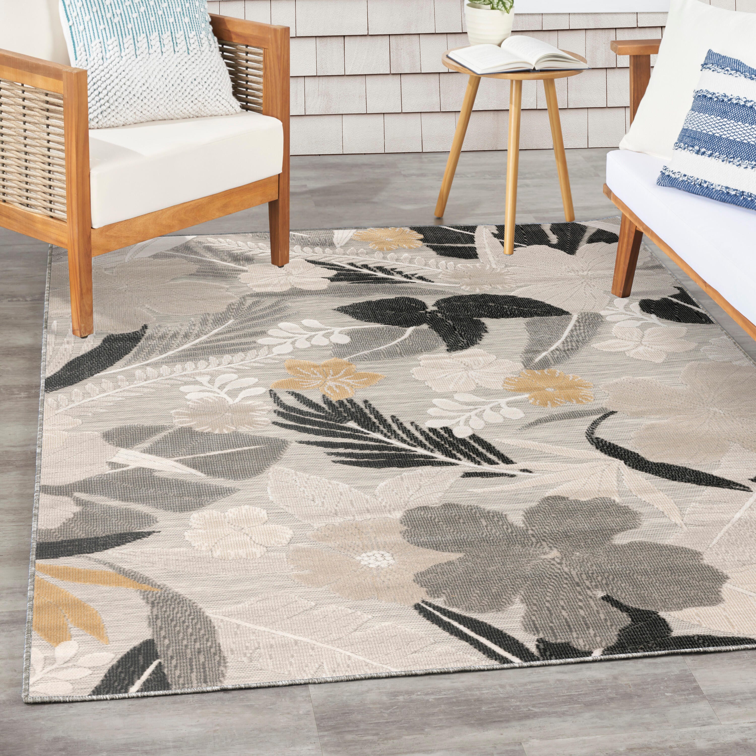 Nourison Home Suncoast Floral 5'3" x 7'3" Area Rug, Gray, rollover