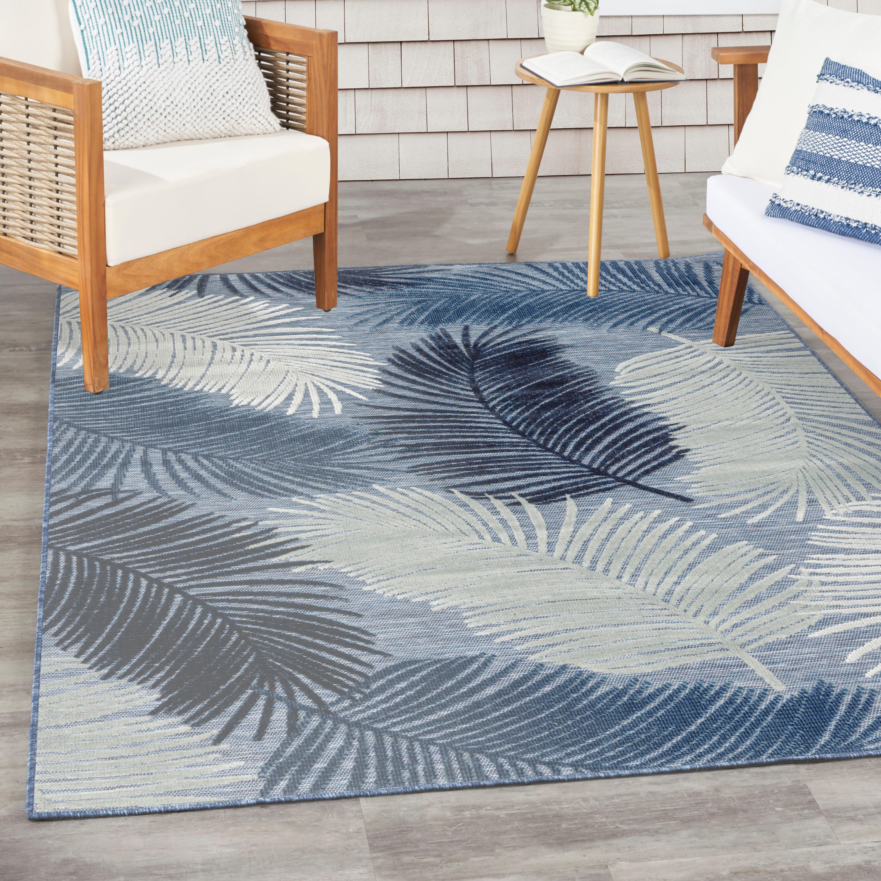 Nourison Home Suncoast Botanical Leaf  5'3" x 7'3" Area Rug, Denim, rollover