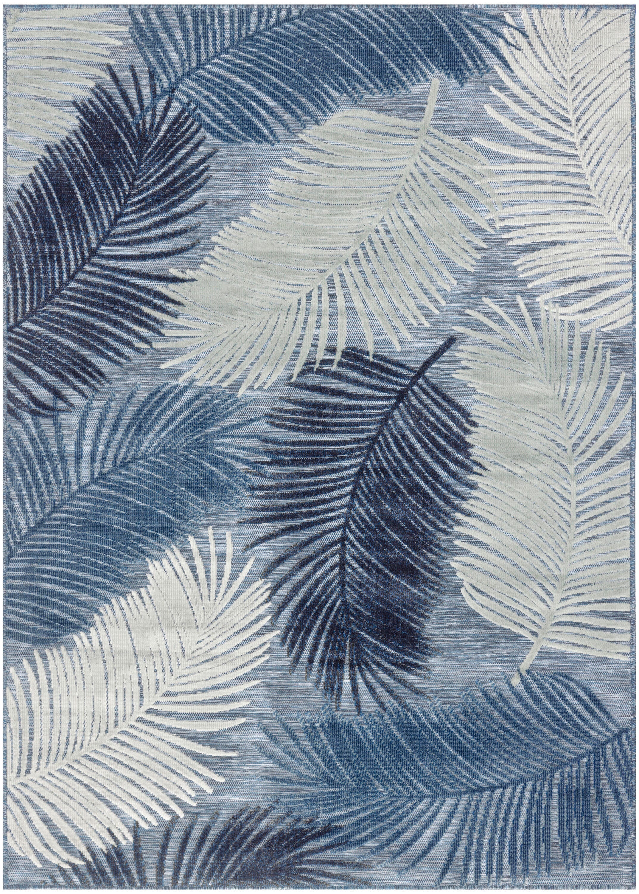 Nourison Home Suncoast Botanical Leaf  5'3" x 7'3" Area Rug, Denim, large