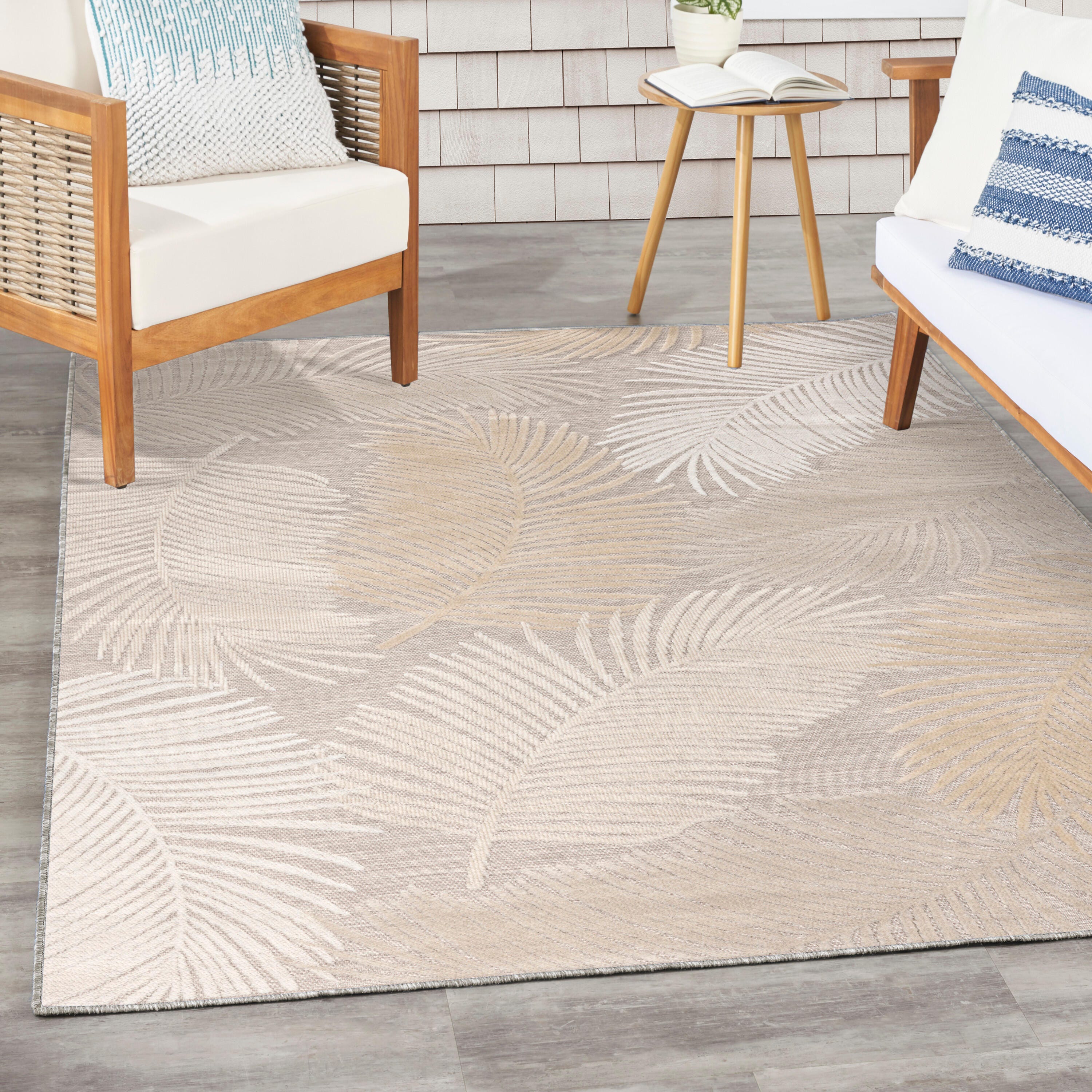 Nourison Home Suncoast Botanical Leaf  5'3" x 7'3" Area Rug, Beige, rollover