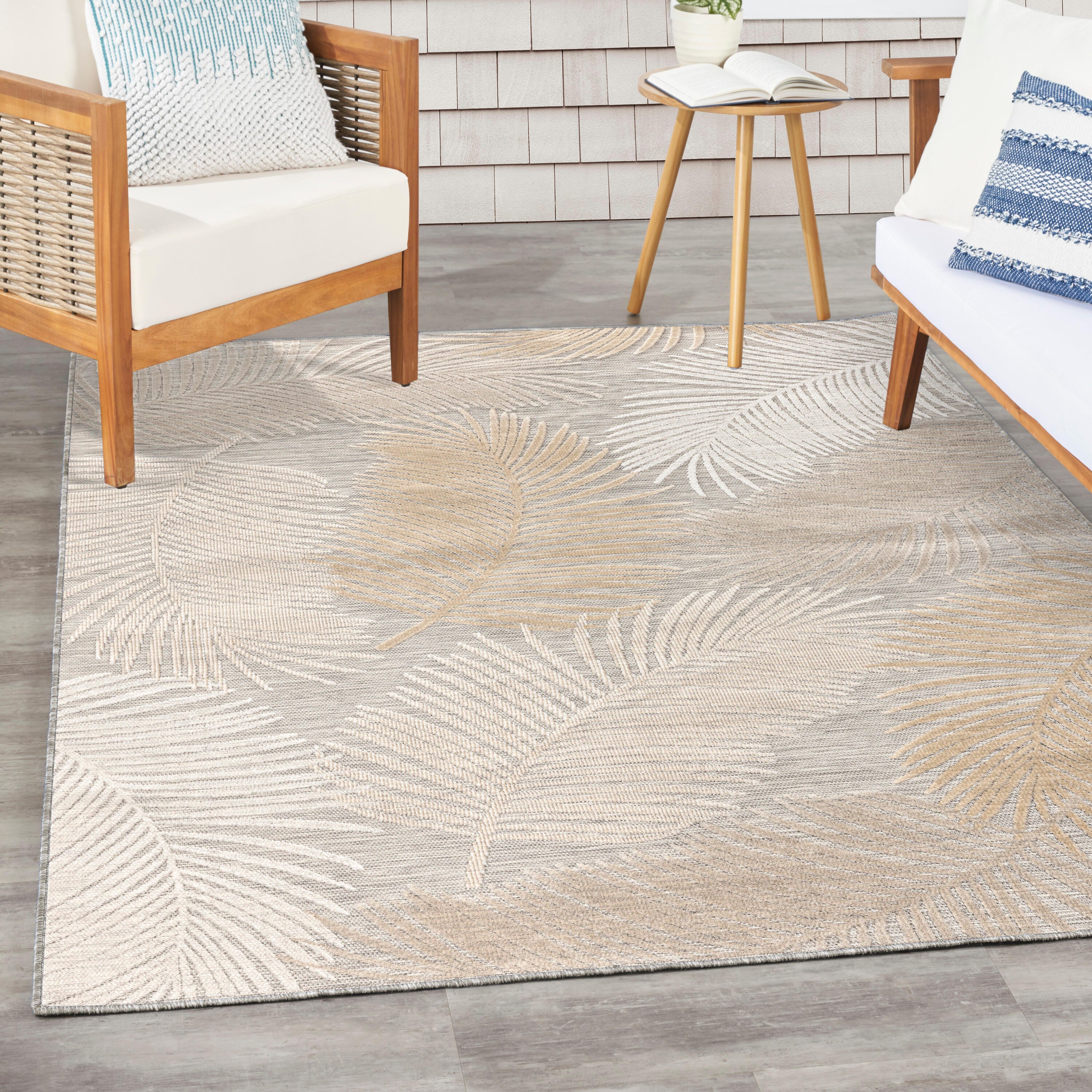 Nourison Home Suncoast Botanical Leaf  5'3" x 7'3" Area Rug, Gray, rollover
