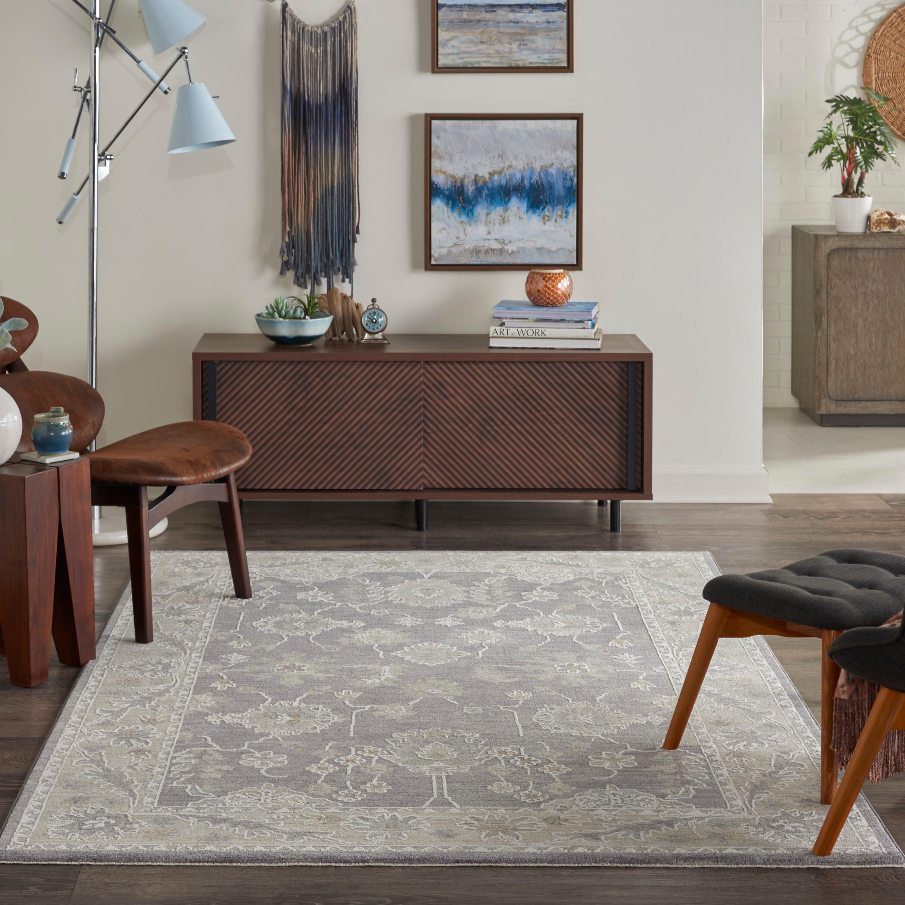 Nourison Home Infinite Blossoms 5'3" x 7'8" Area Rug, Gray/Cream, large