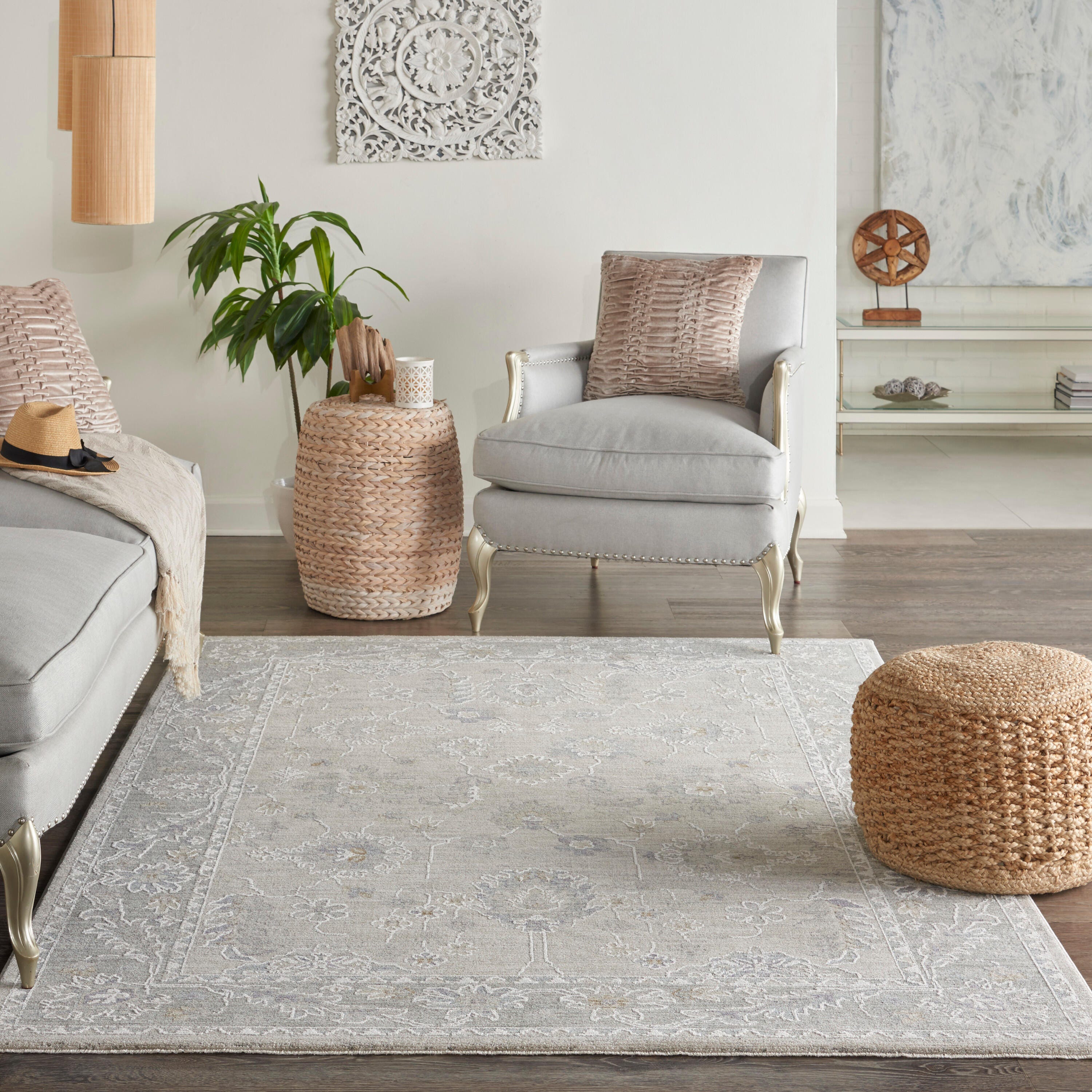 Nourison Home Infinite Blossoms 5'3" x 7'8" Area Rug, Light Gray/Beige, large