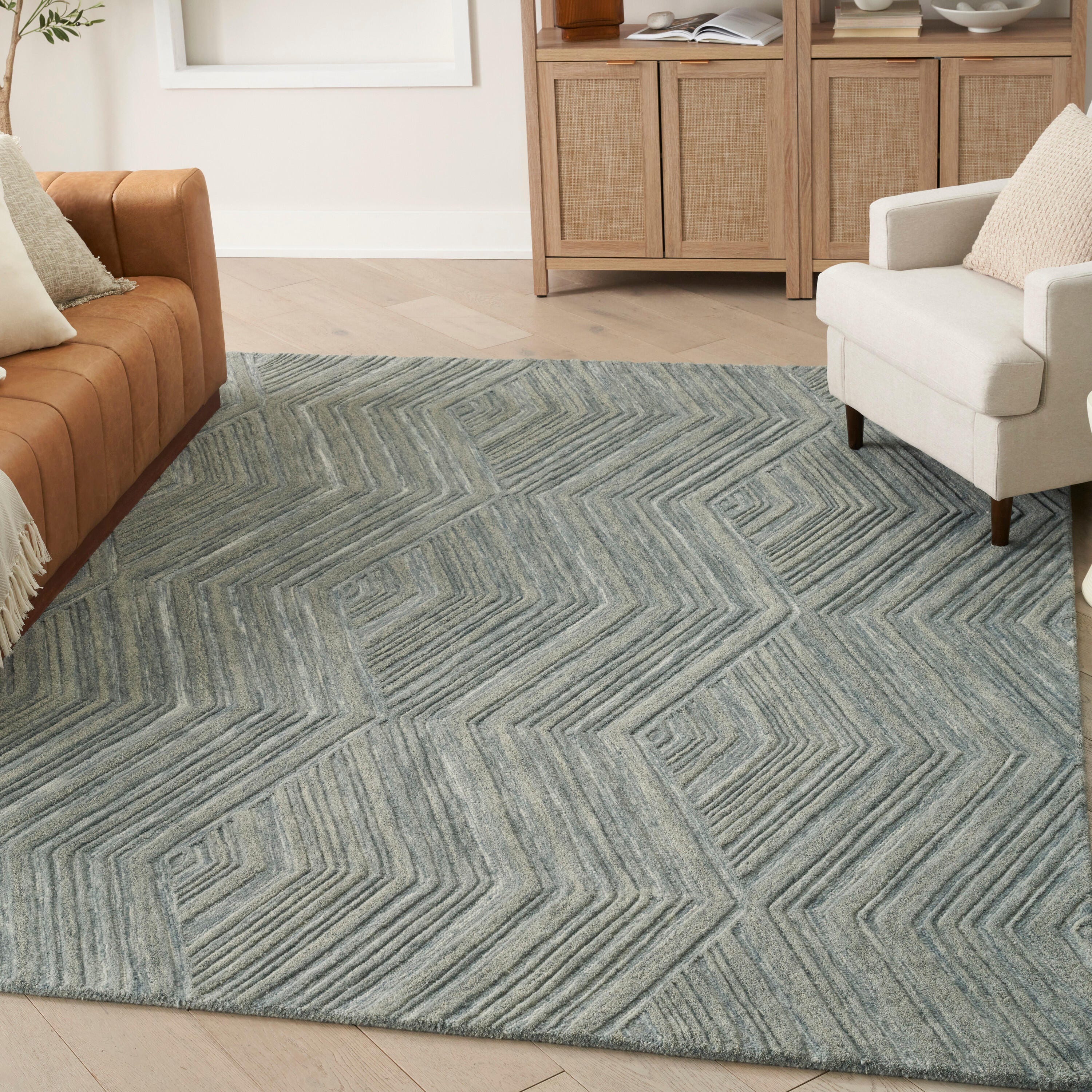 Nourison Home Graceful Geometric 3'9" x 5'9' Accent Rug, Blue, rollover