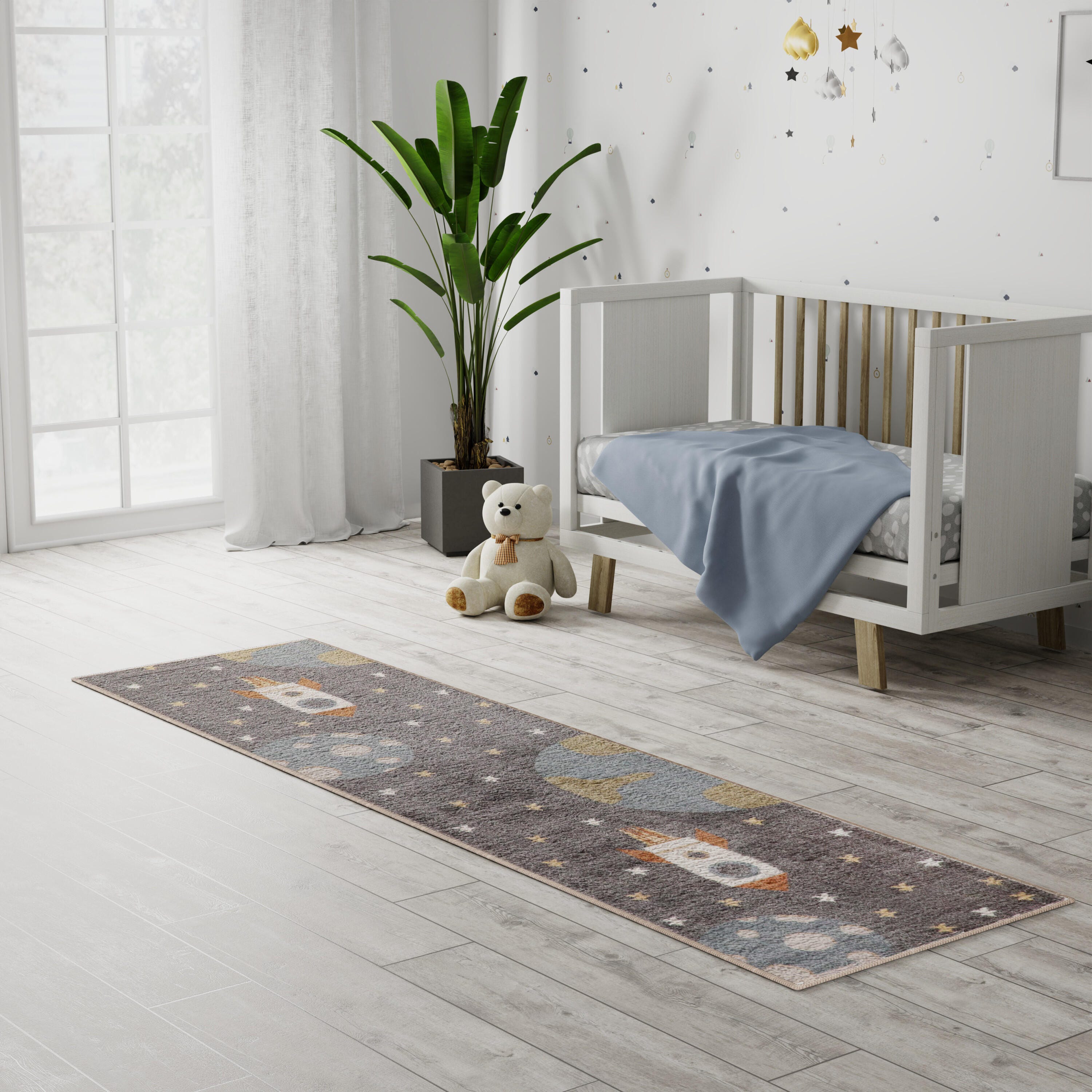 Nourison Home Astra Geometric 2' x 6' Runner Rug, Sky Blue, rollover