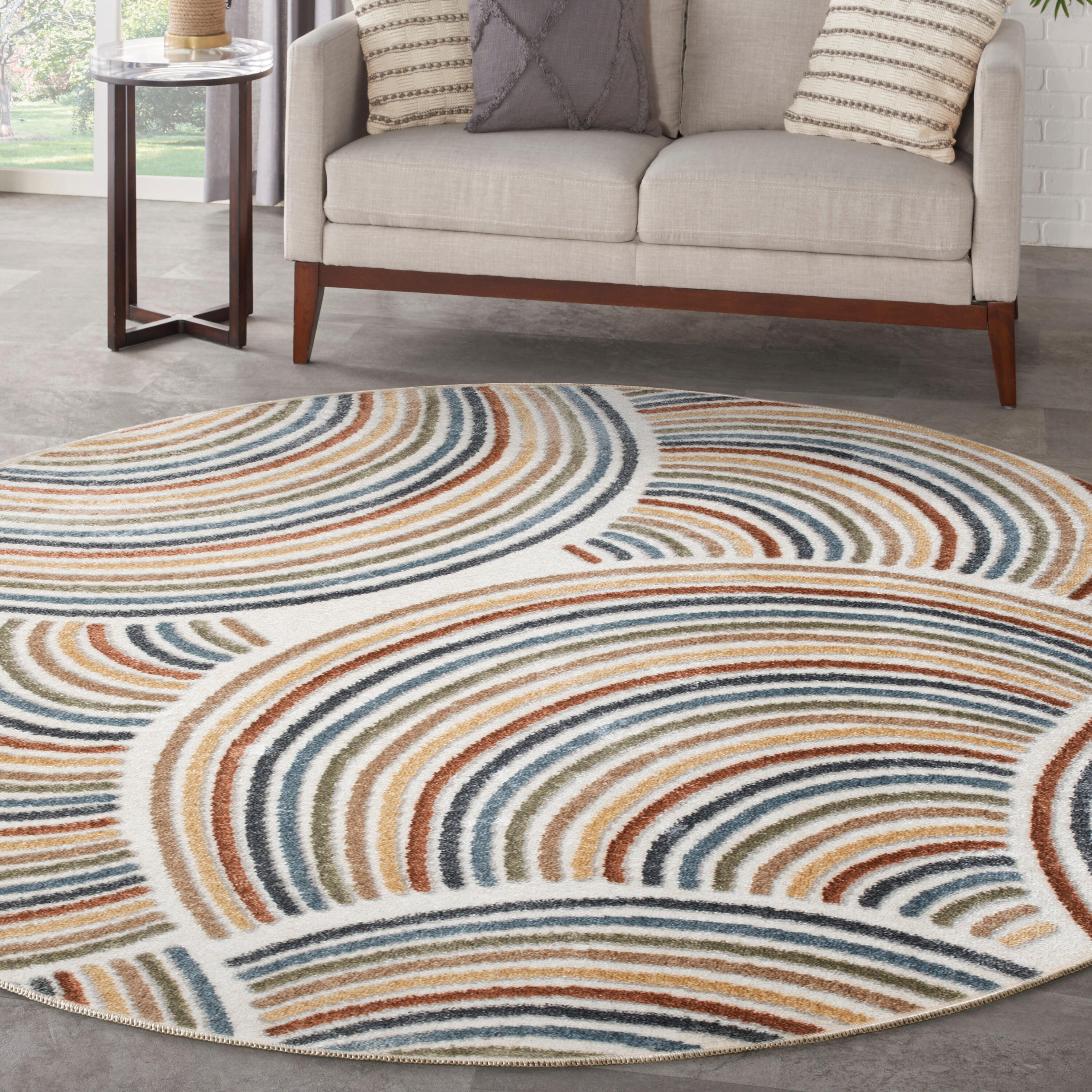 Nourison Home Astra Abstract 4' Round Accent Rug, Ivory/Multi, rollover