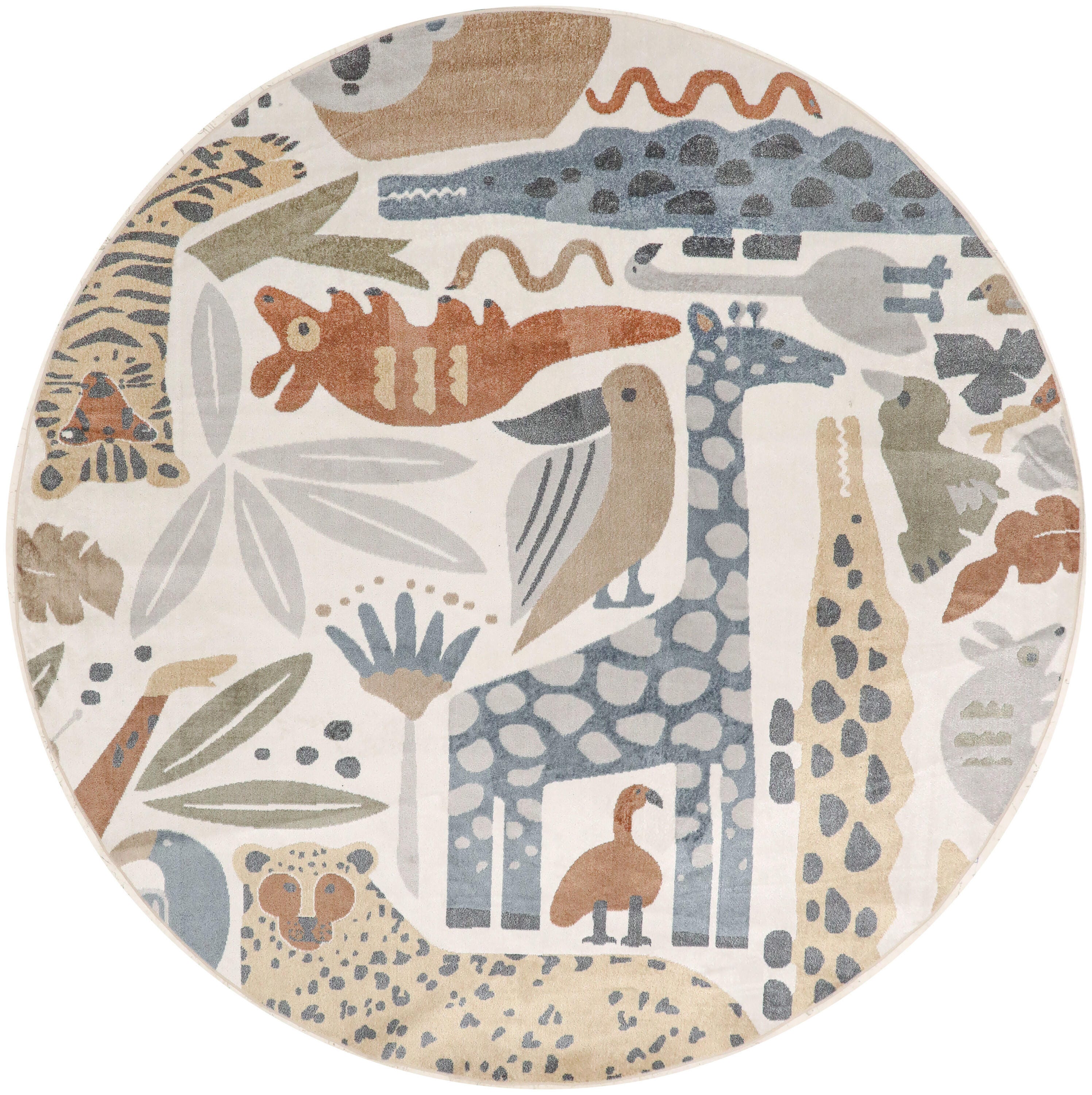 Nourison Home Astra Animal Print 4' Round Accent Rug, Ivory/Cream, large