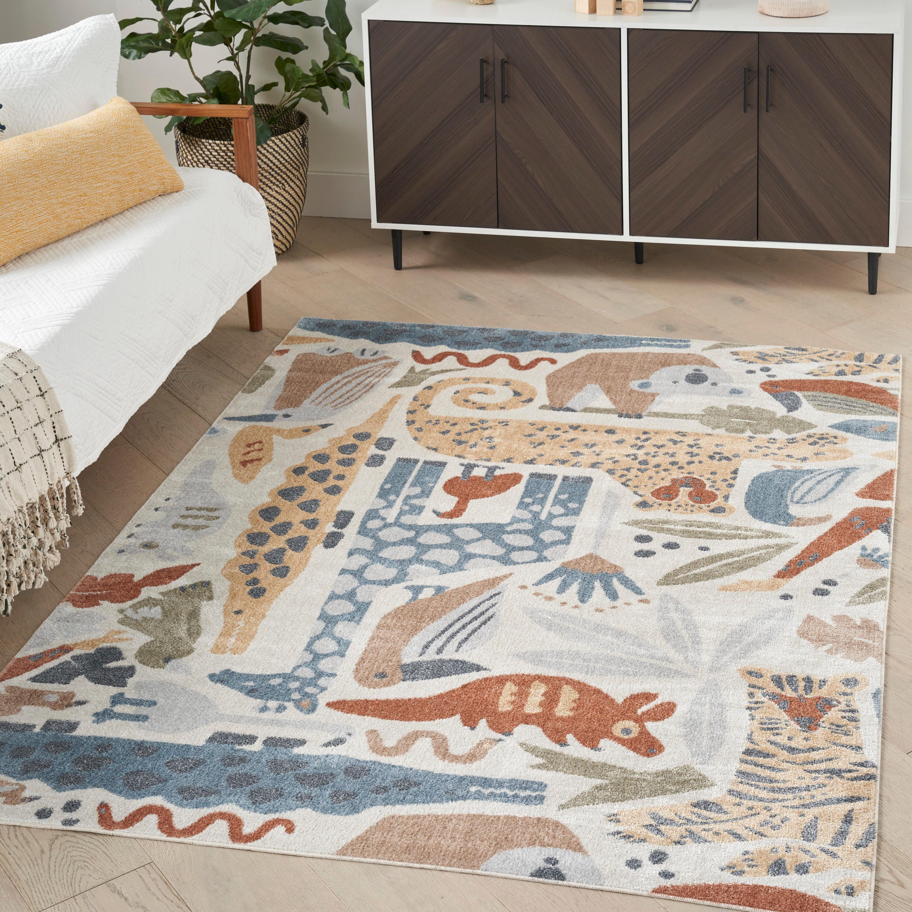 Nourison Home Astra Animal Print 5'3" x 7' Area Rug, Ivory/Cream, rollover