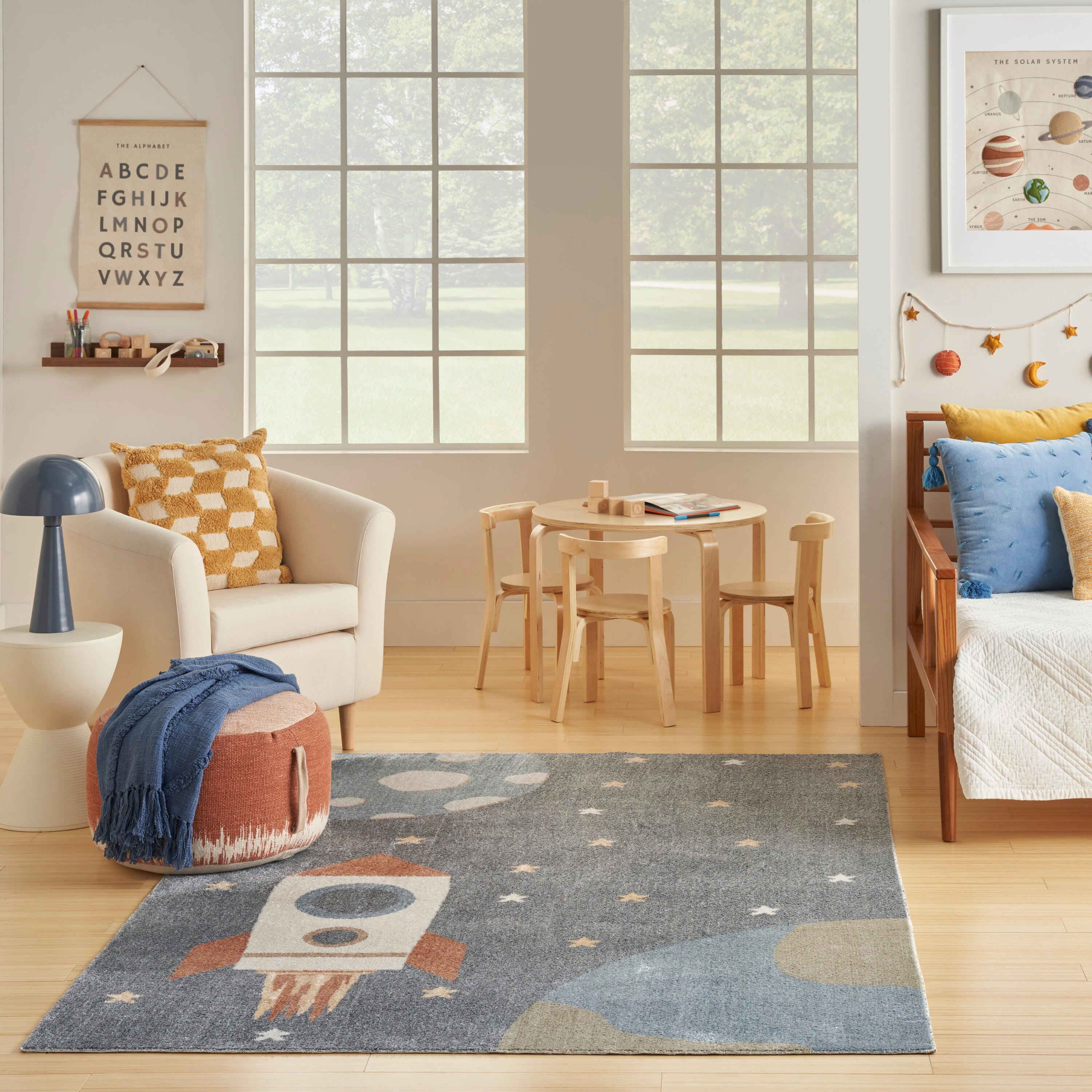 Nourison Home Astra Geometric 5'3" x 7' Area Rug, Sky Blue, large