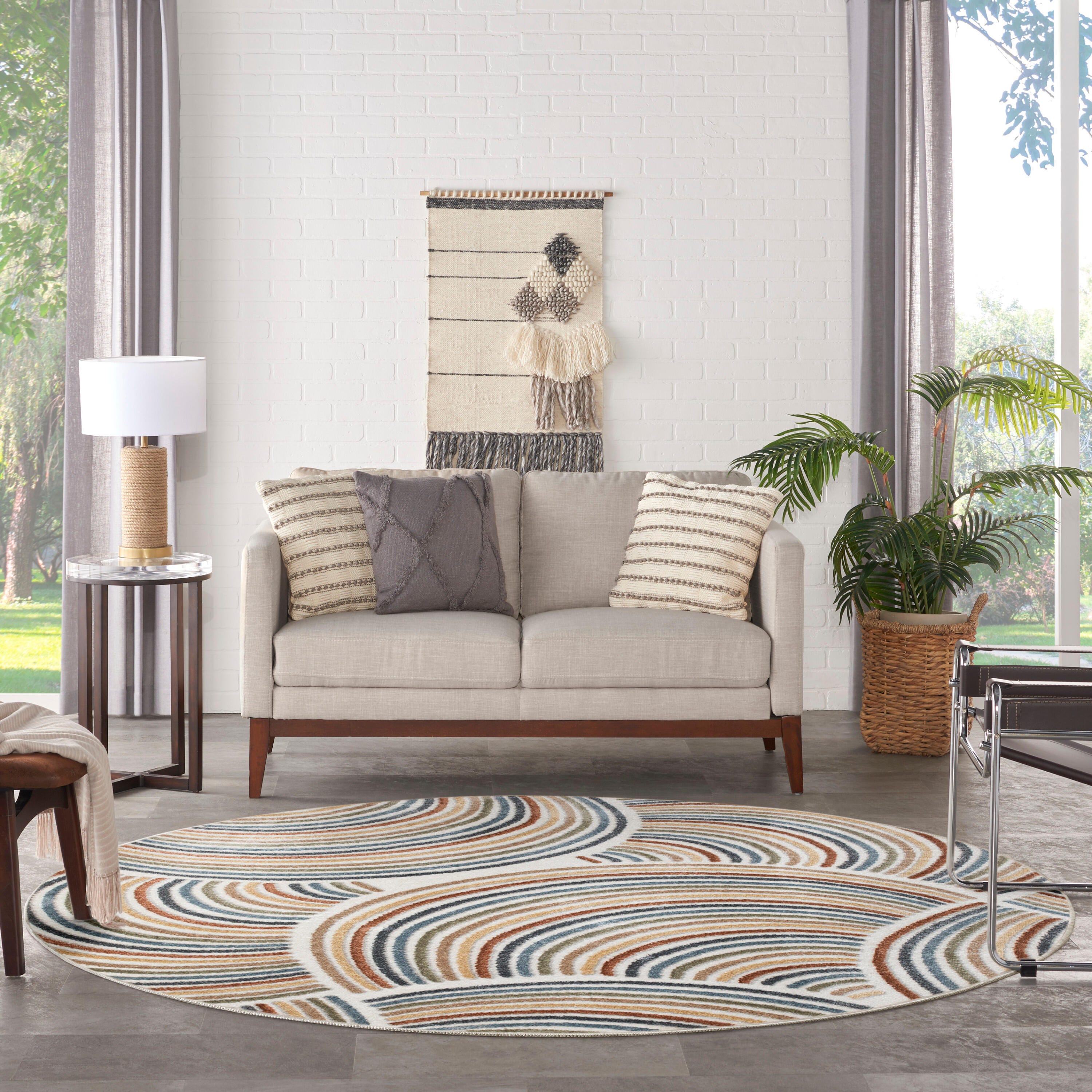 Nourison Home Astra Abstract 7'10" Round Area Rug, Ivory/Multi, large