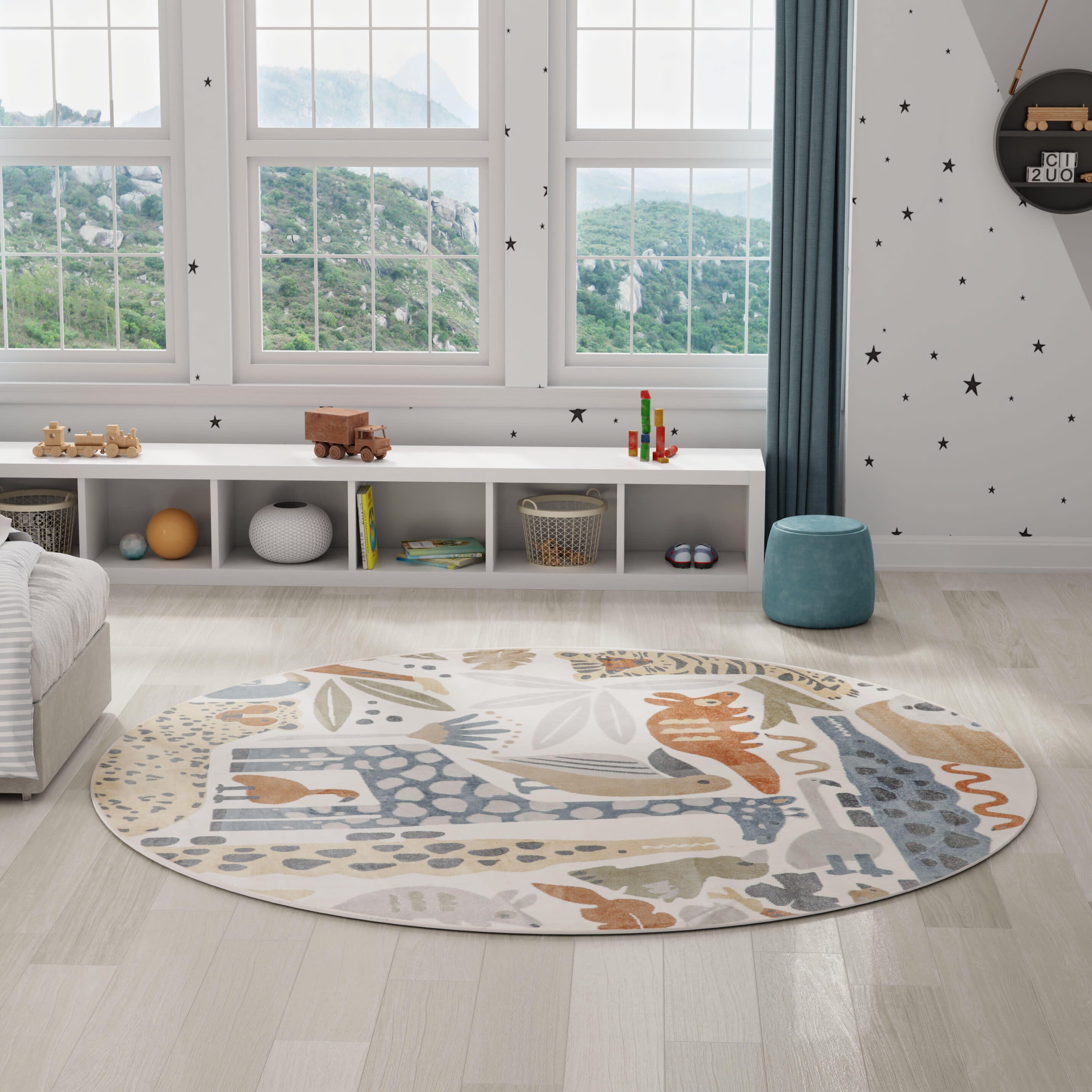 Nourison Home Astra Animal Print 7'10" Round Area Rug, Ivory/Cream, large