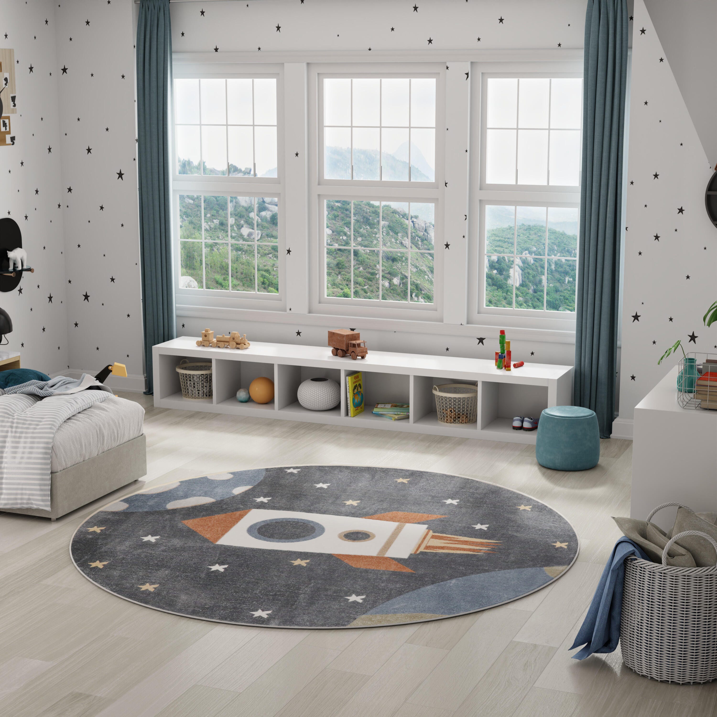 Nourison Home Astra Geometric 7'10" Round Area Rug, Sky Blue, rollover