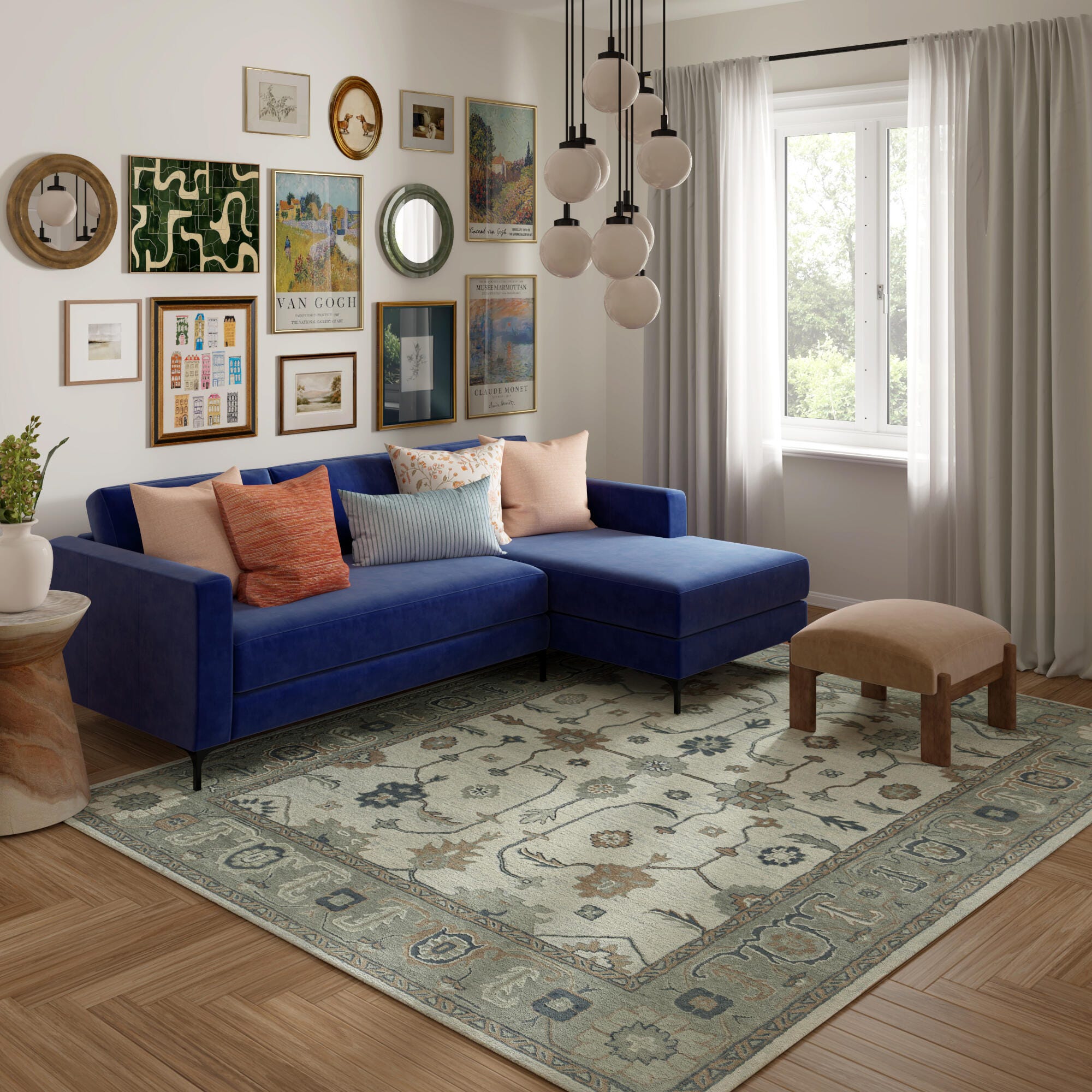 Suvii Home Elara Oushak 9' x 12' Area Rug, Blue/Gray, rollover