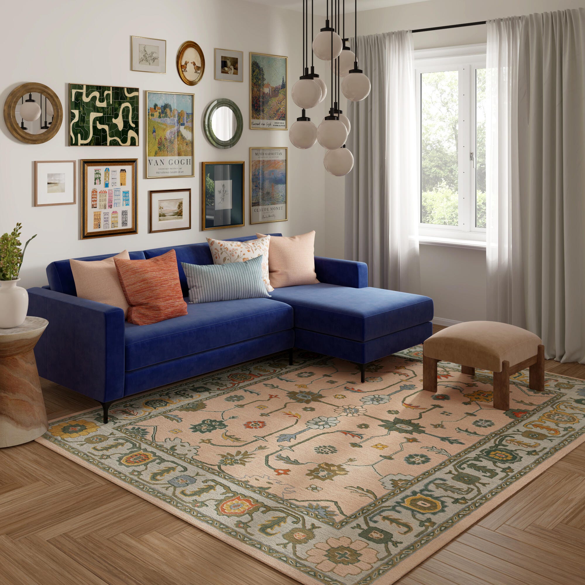 Suvii Home Elara Oushak 9' x 12' Area Rug, Pink/Multi, rollover