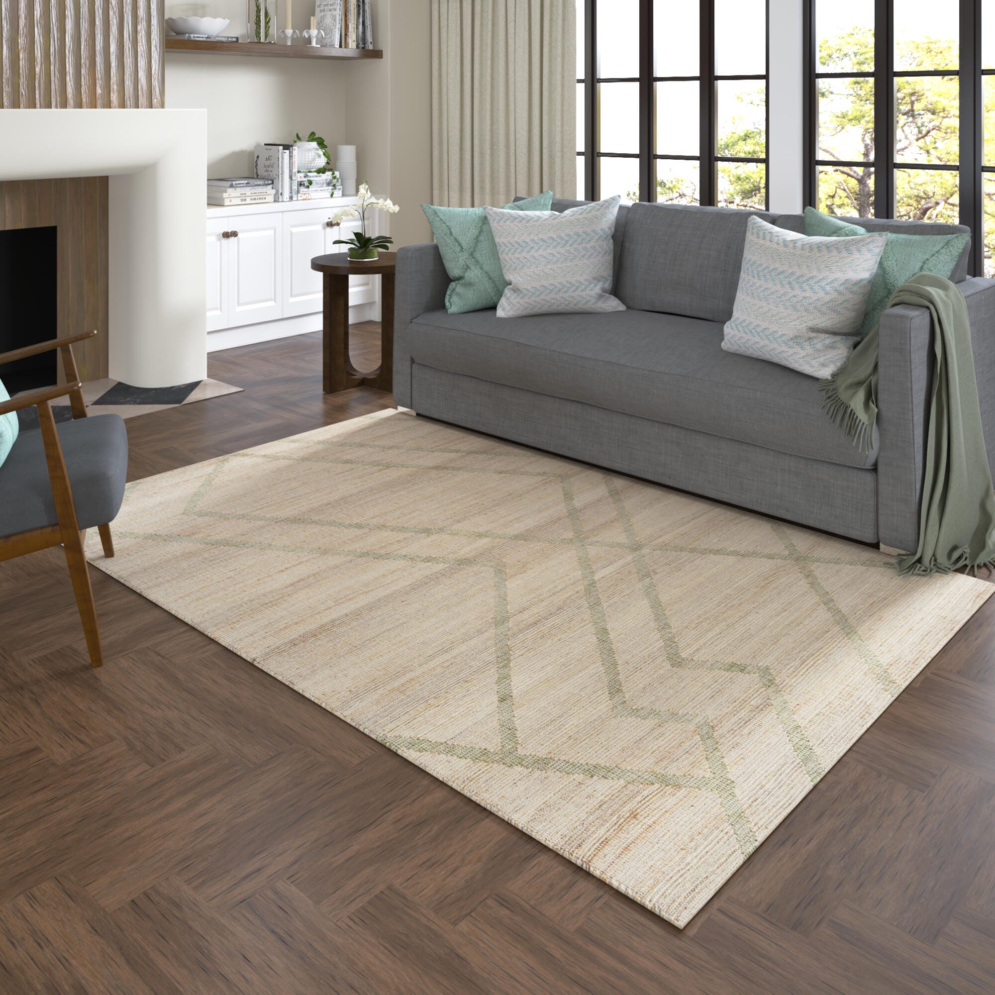 Suvii Home  Mist Abstract 9' x 12' Area Rug, Green/Beige, rollover