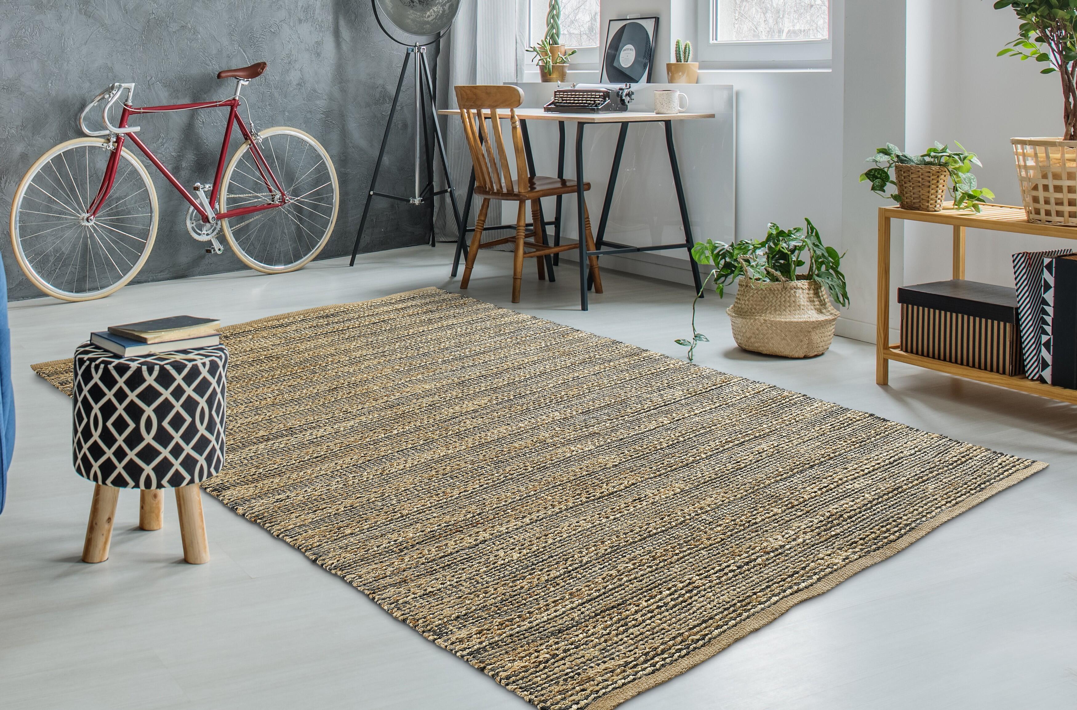 Suvii Home Pure Elements Striped 9' x 12' Area Rug, Brown/Gray, large