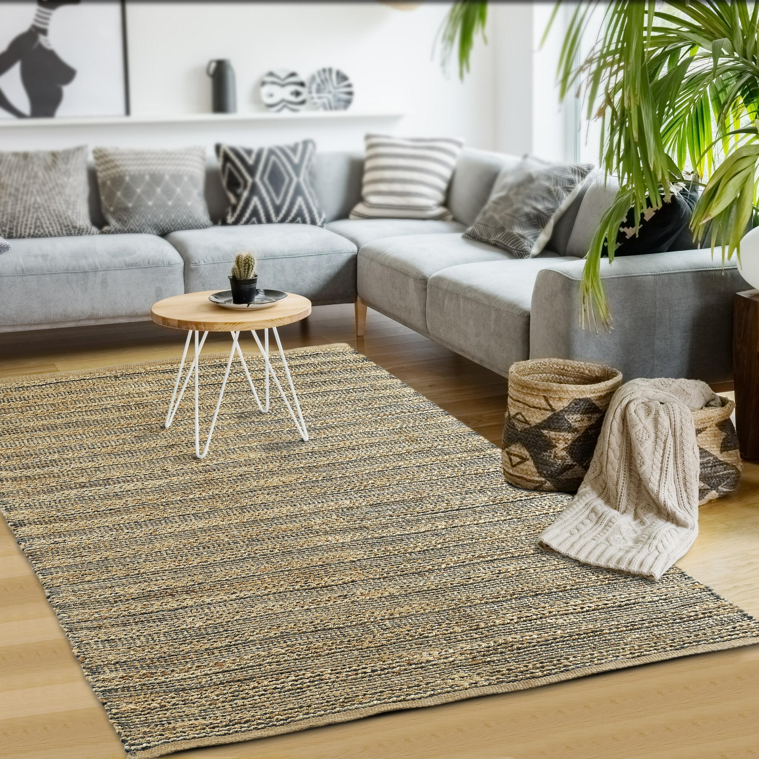 Suvii Home Pure Elements Striped 9' x 12' Area Rug, Brown/Gray, large