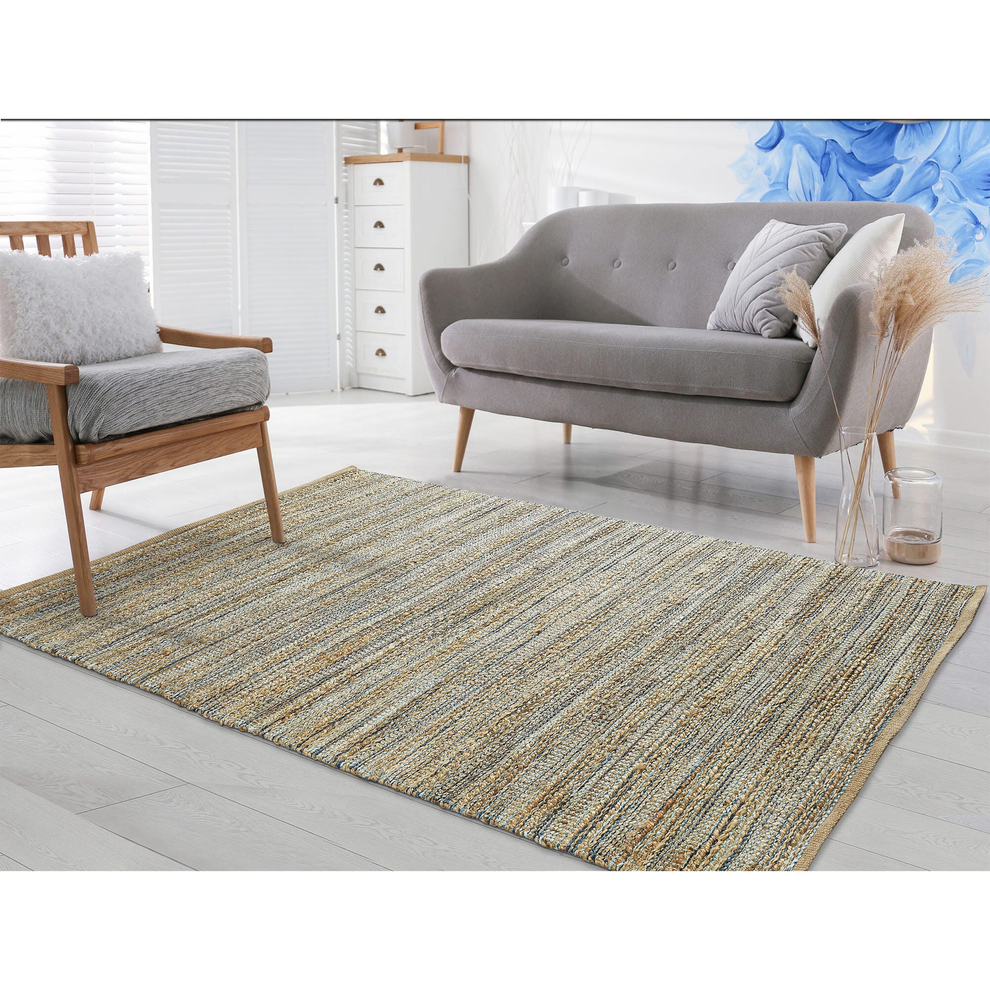 Suvii Home Pure Elements Striped 9' x 12' Area Rug, Brown/Teal Blue, rollover