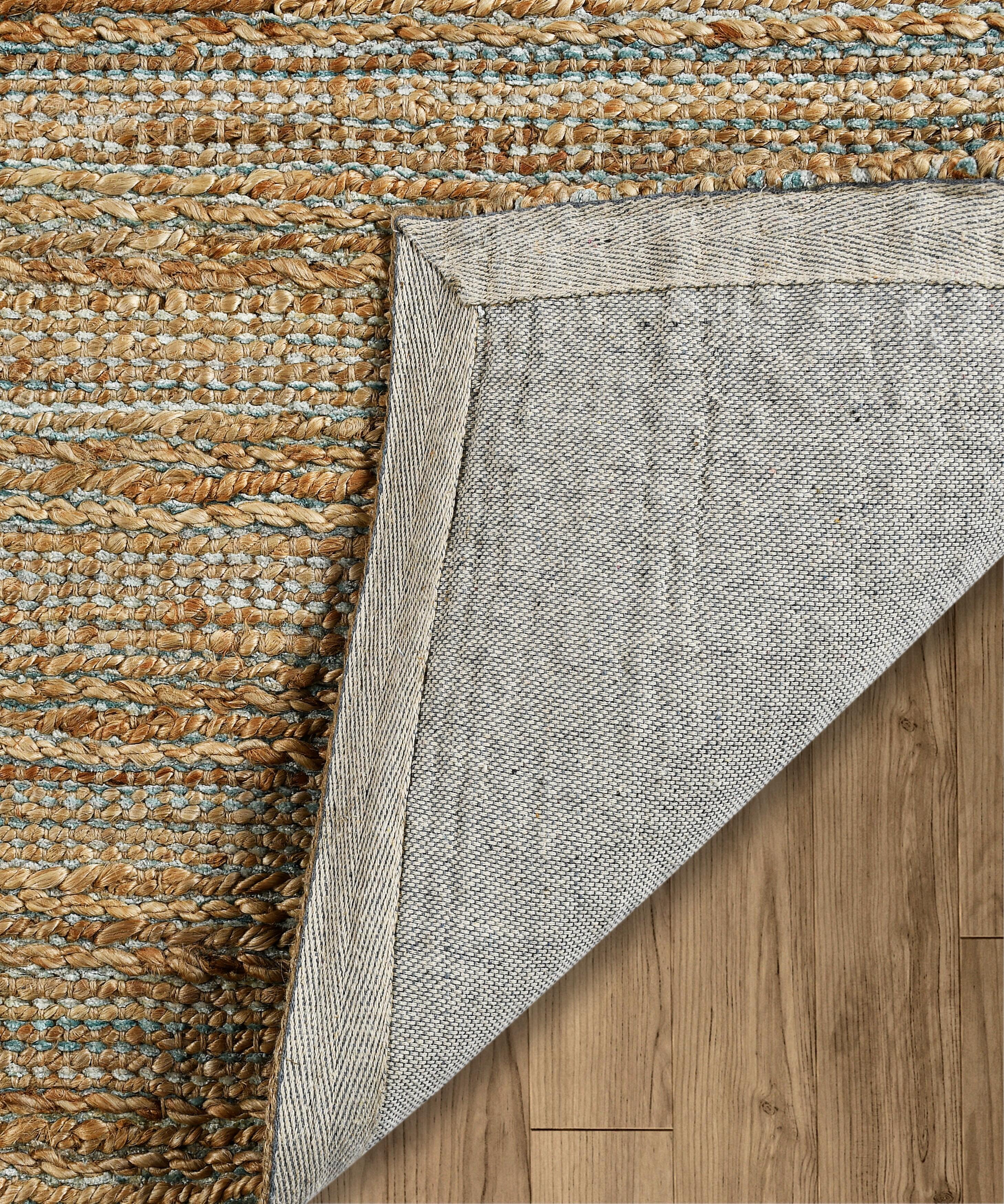 Suvii Home Pure Elements Striped 9' x 12' Area Rug, Brown/Teal Blue, large
