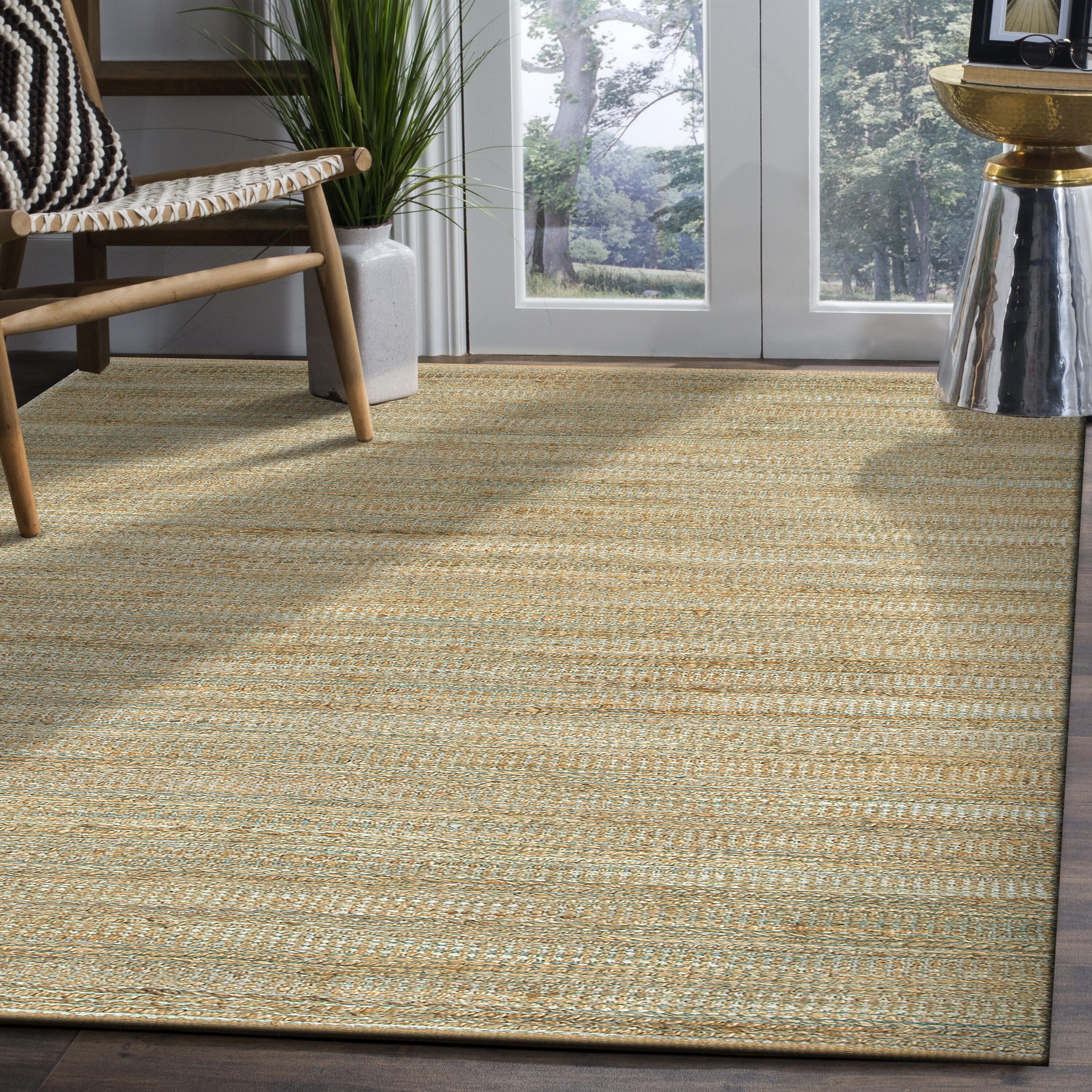 Suvii Home Pure Elements Striped 9' x 12' Area Rug, Brown/Teal Blue, large