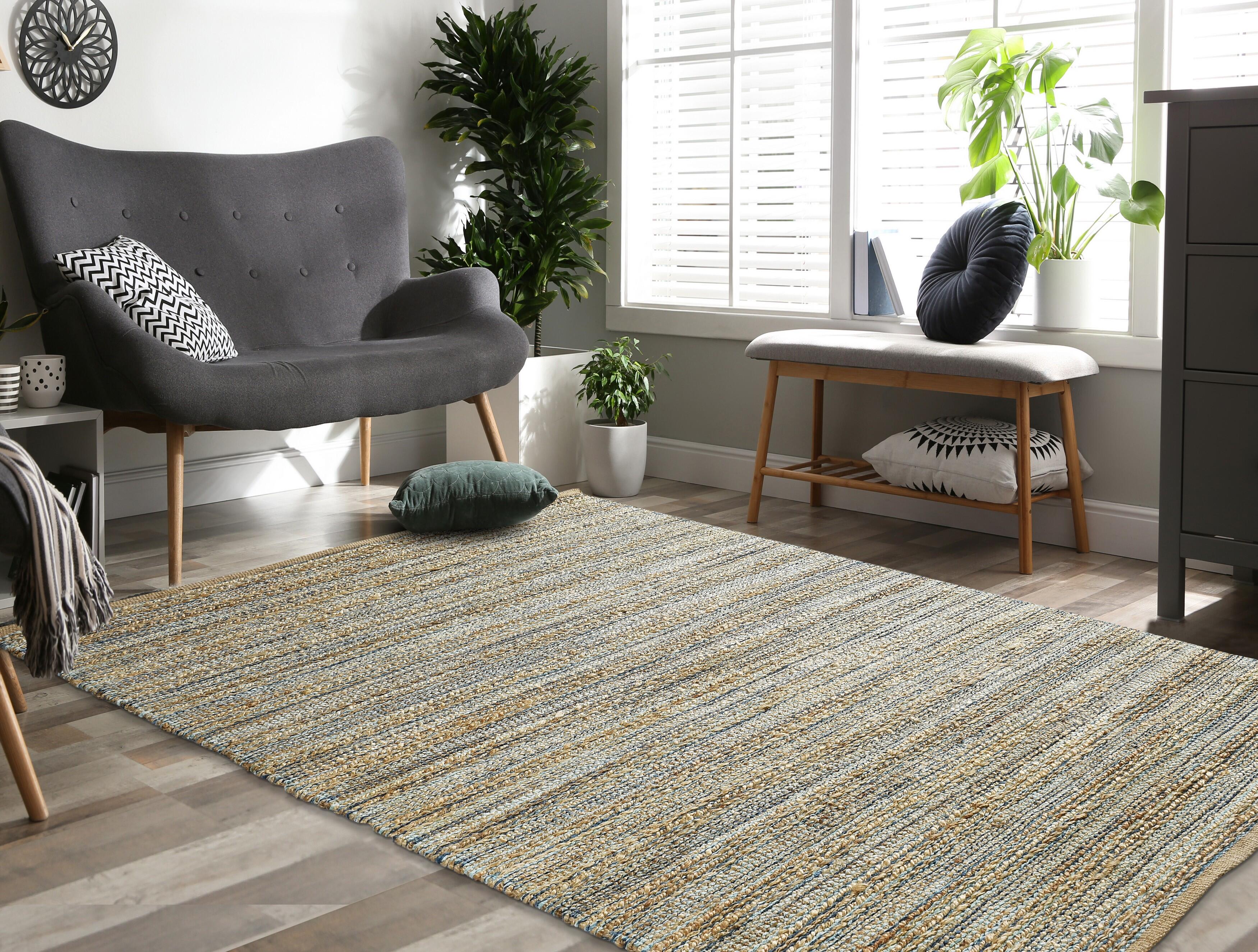 Suvii Home Pure Elements Striped 9' x 12' Area Rug, Brown/Teal Blue, large