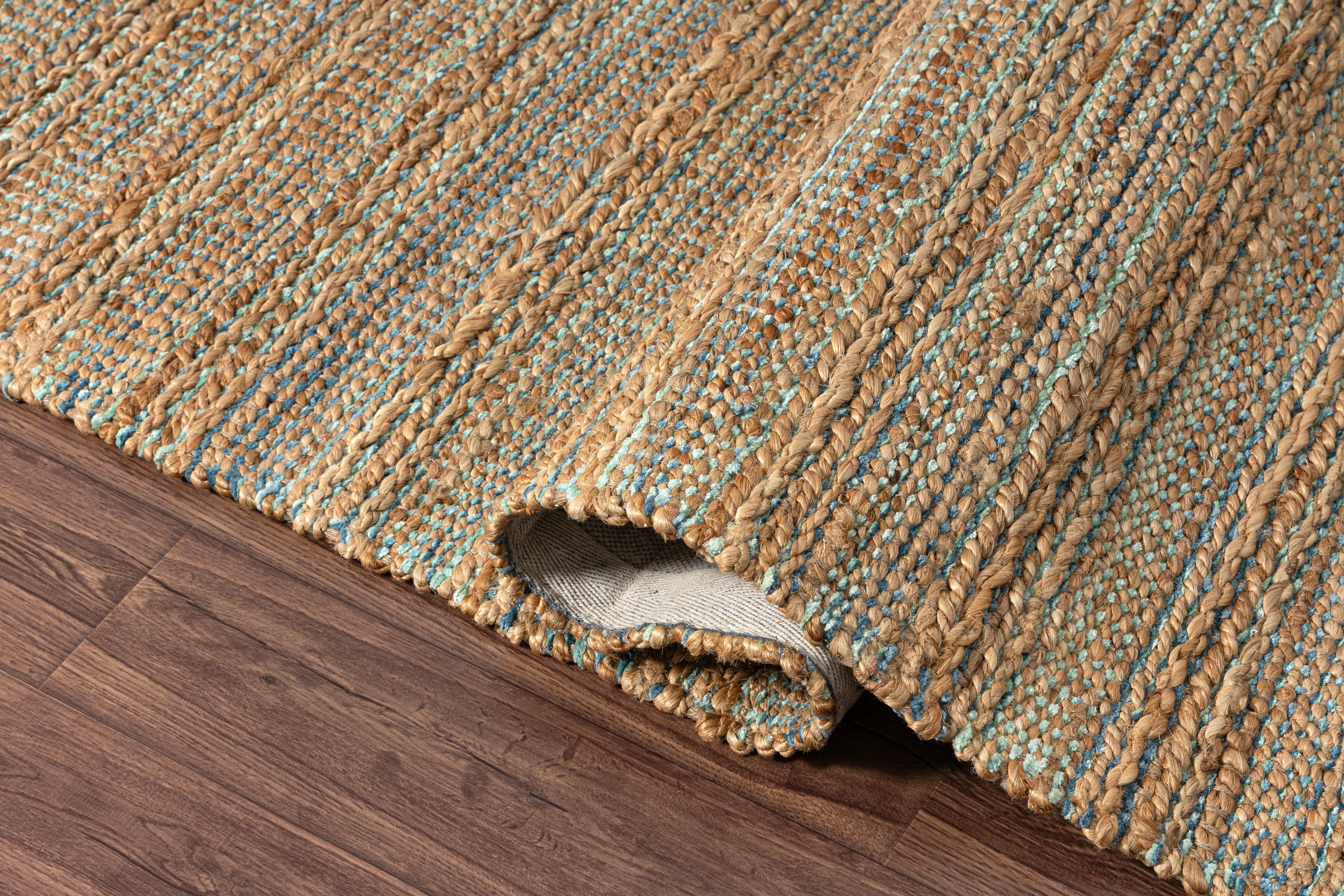 Suvii Home Pure Elements Striped 9' x 12' Area Rug, Blue/Tan, large