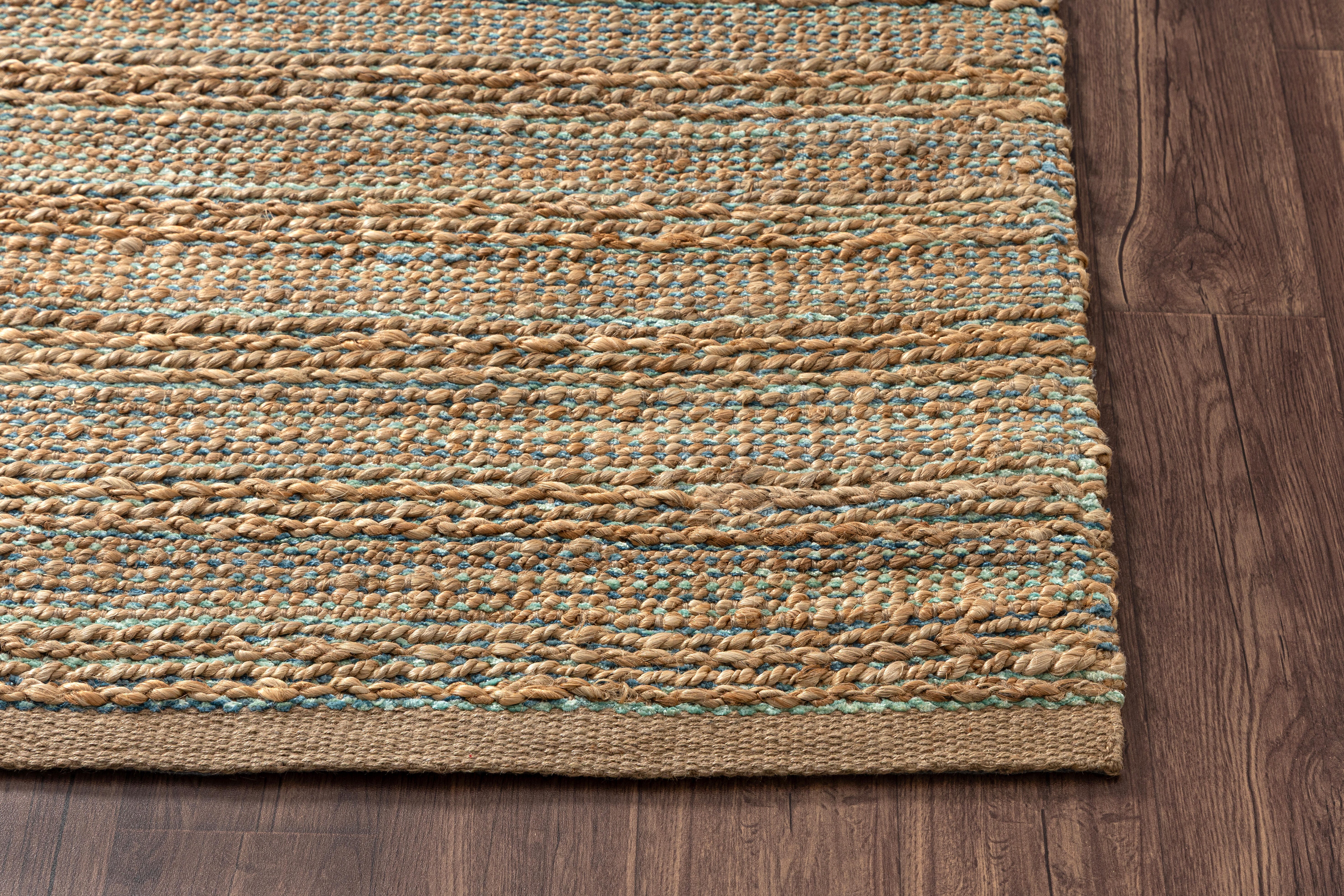 Suvii Home Pure Elements Striped 9' x 12' Area Rug, Blue/Tan, large
