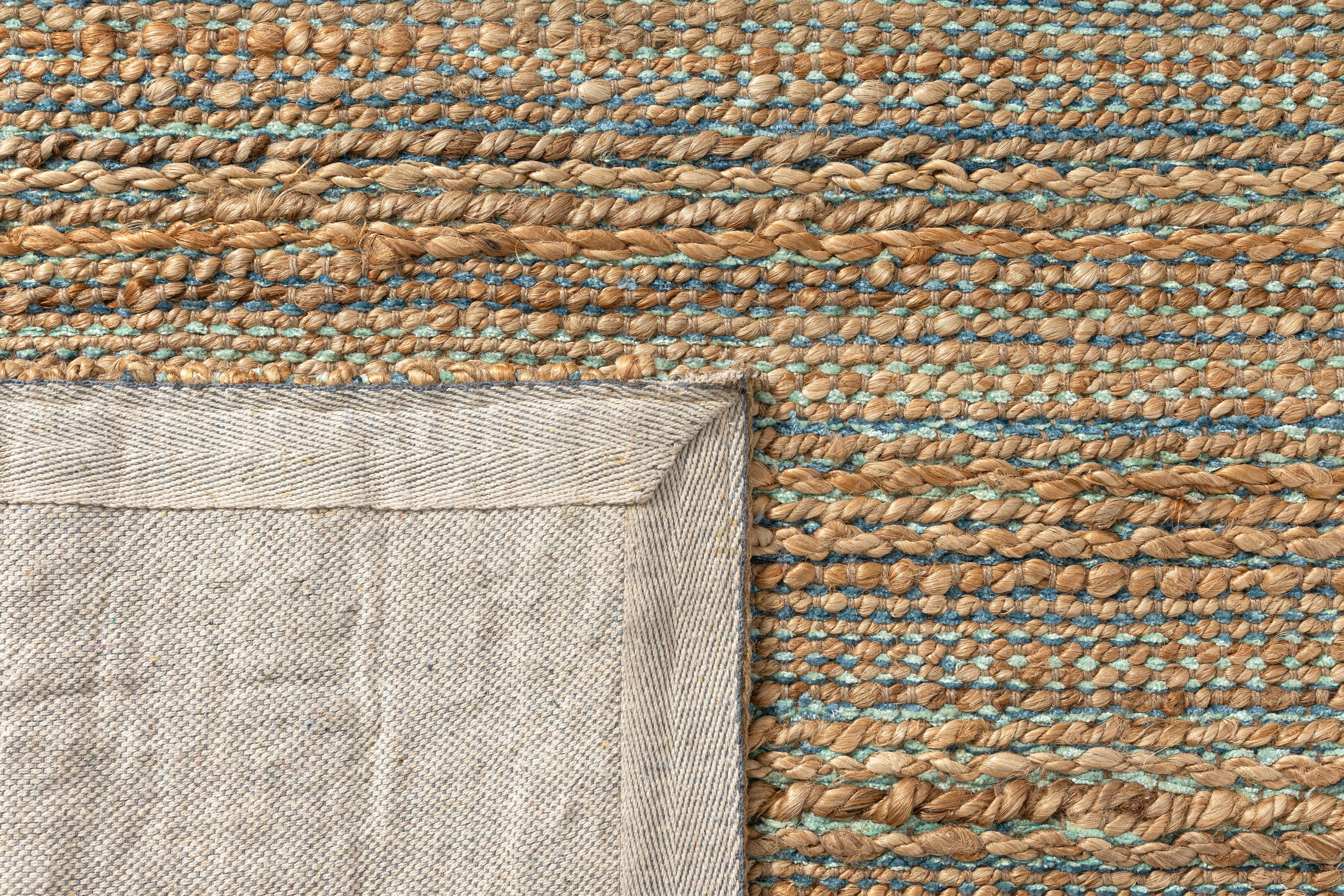 Suvii Home Pure Elements Striped 9' x 12' Area Rug, Blue/Tan, large