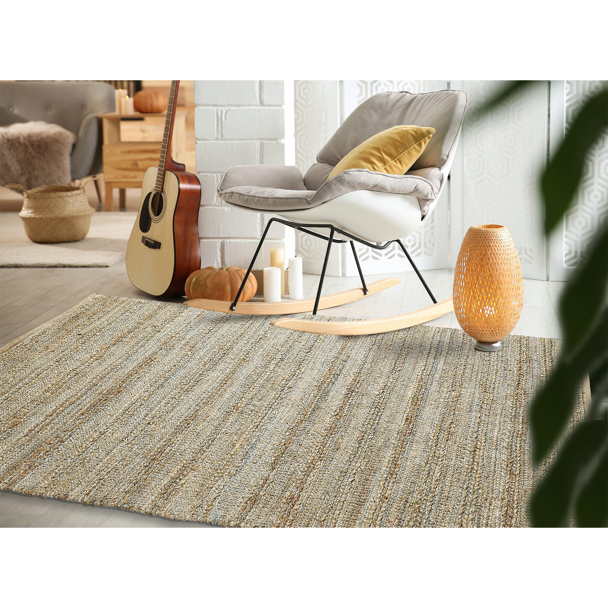 Suvii Home Pure Elements Striped 9' x 12' Area Rug, Blue/Tan, large