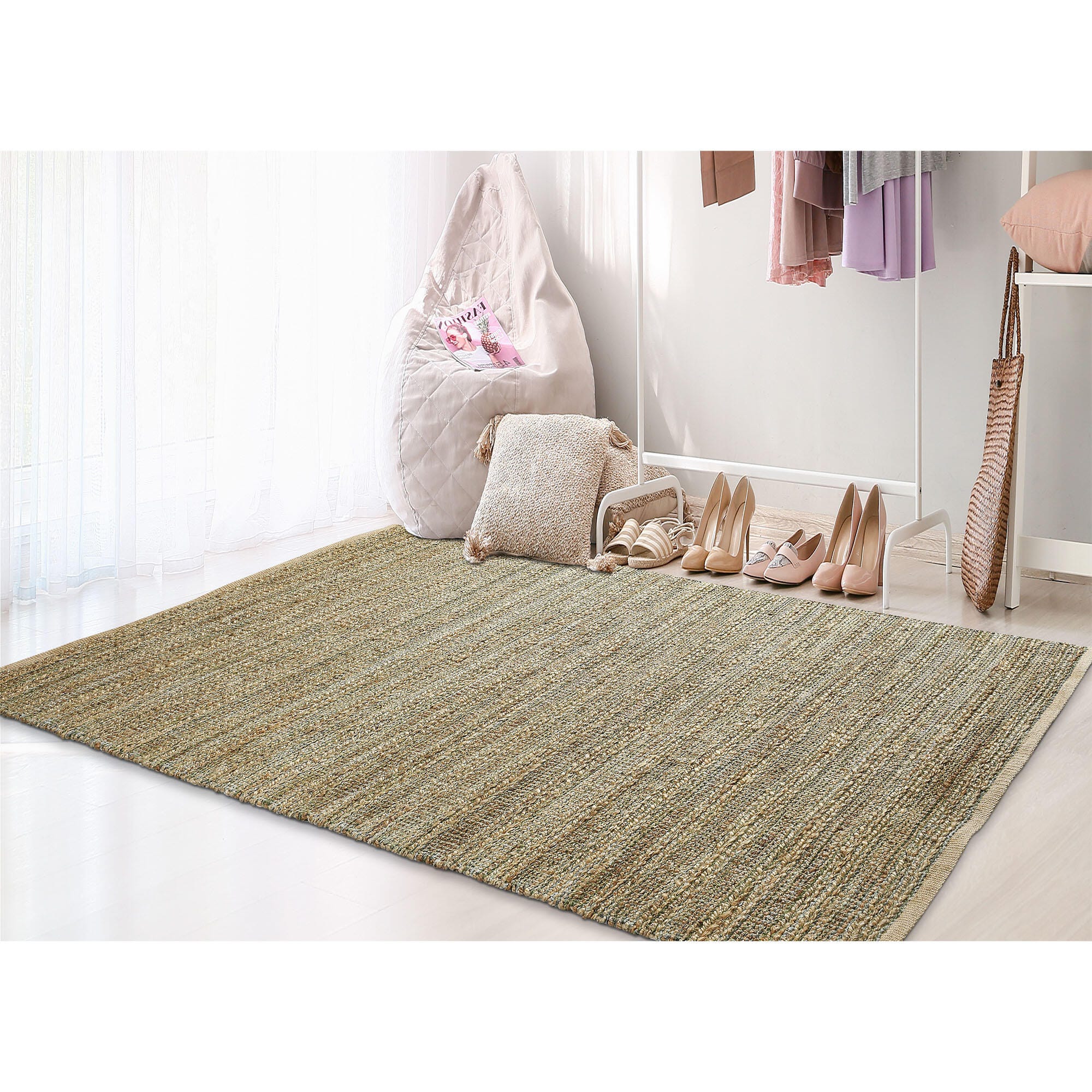 Suvii Home Pure Elements Striped 9' x 12' Area Rug, Green/Brown, rollover