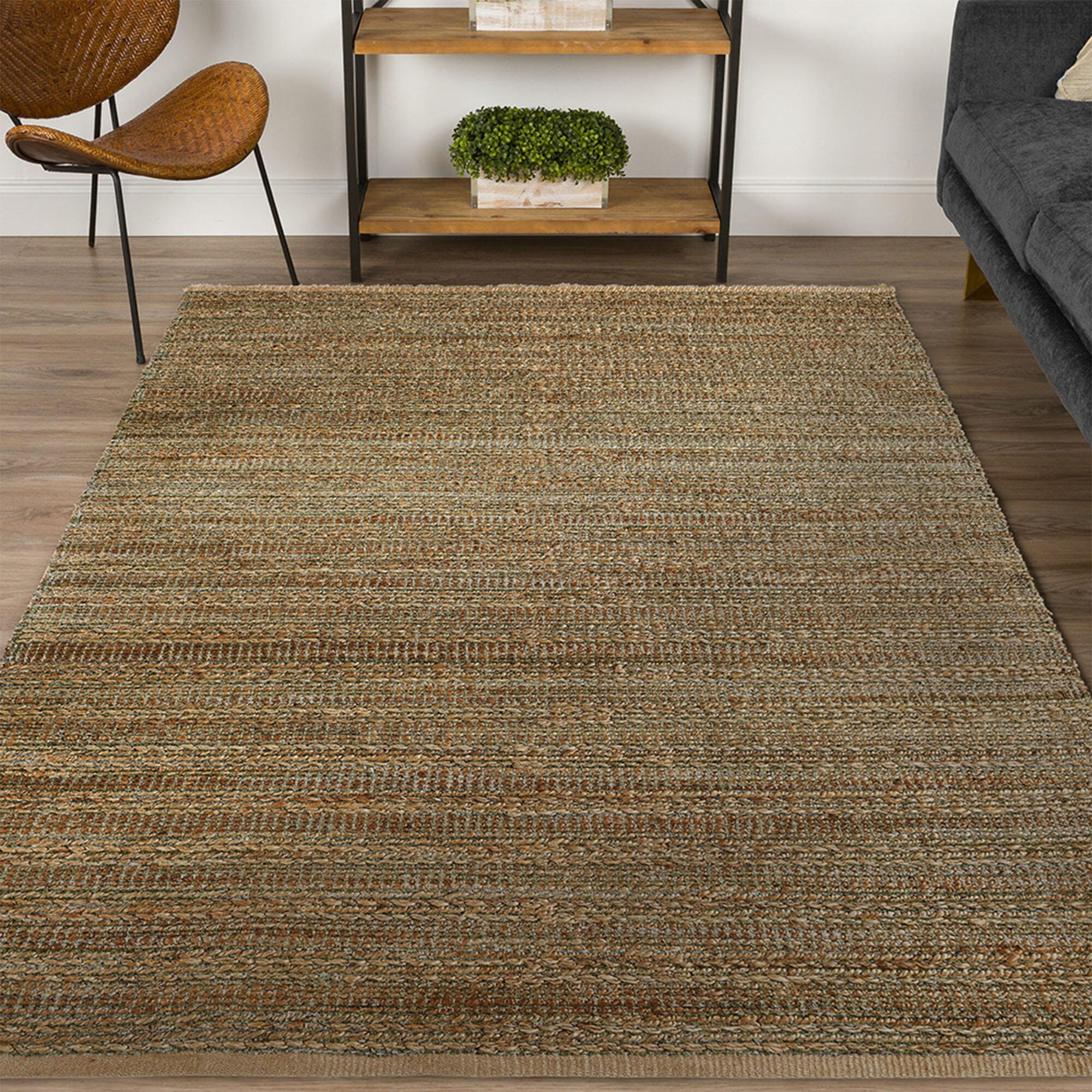 Suvii Home Pure Elements Striped 9' x 12' Area Rug, Green/Brown, large