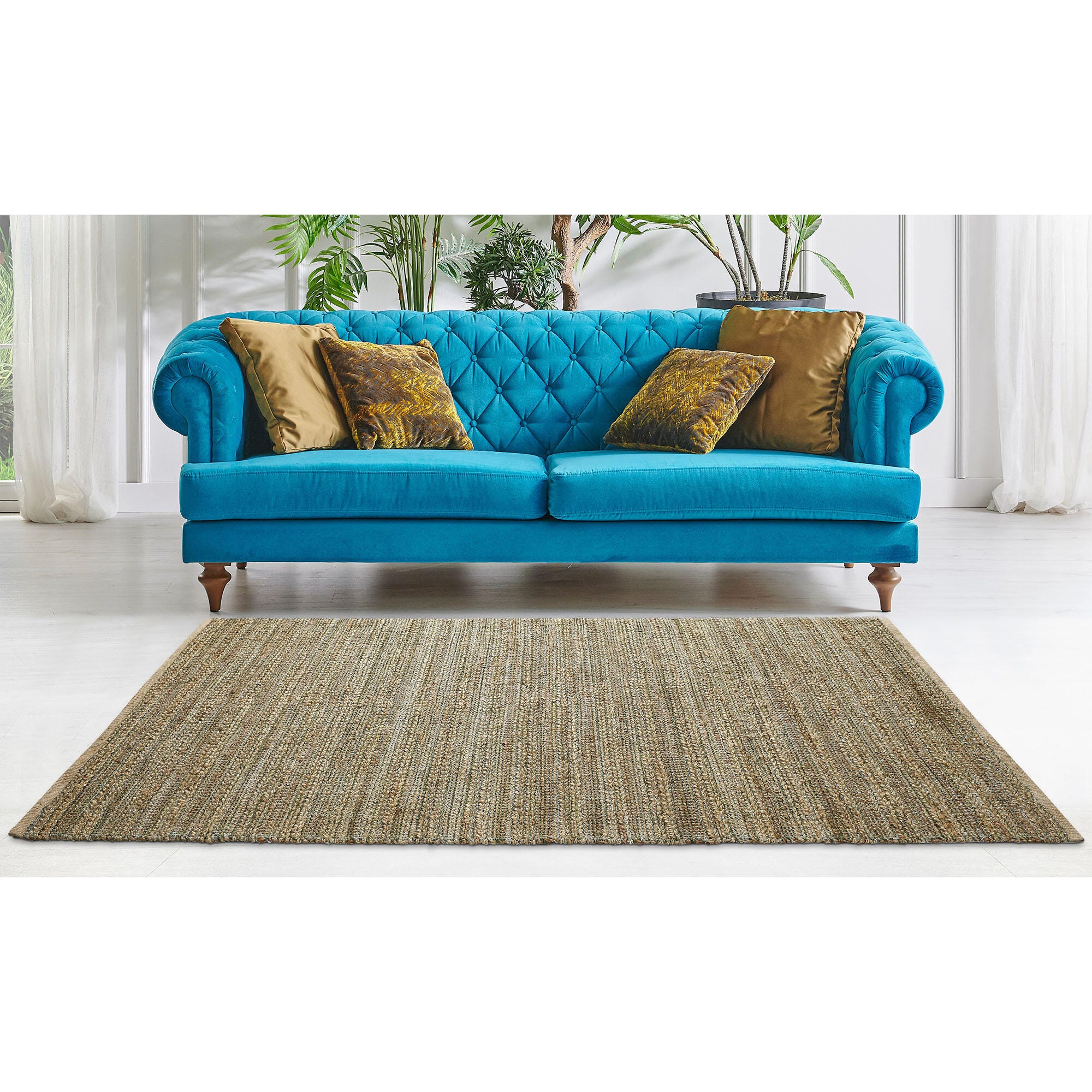 Suvii Home Pure Elements Striped 9' x 12' Area Rug, Green/Brown, large