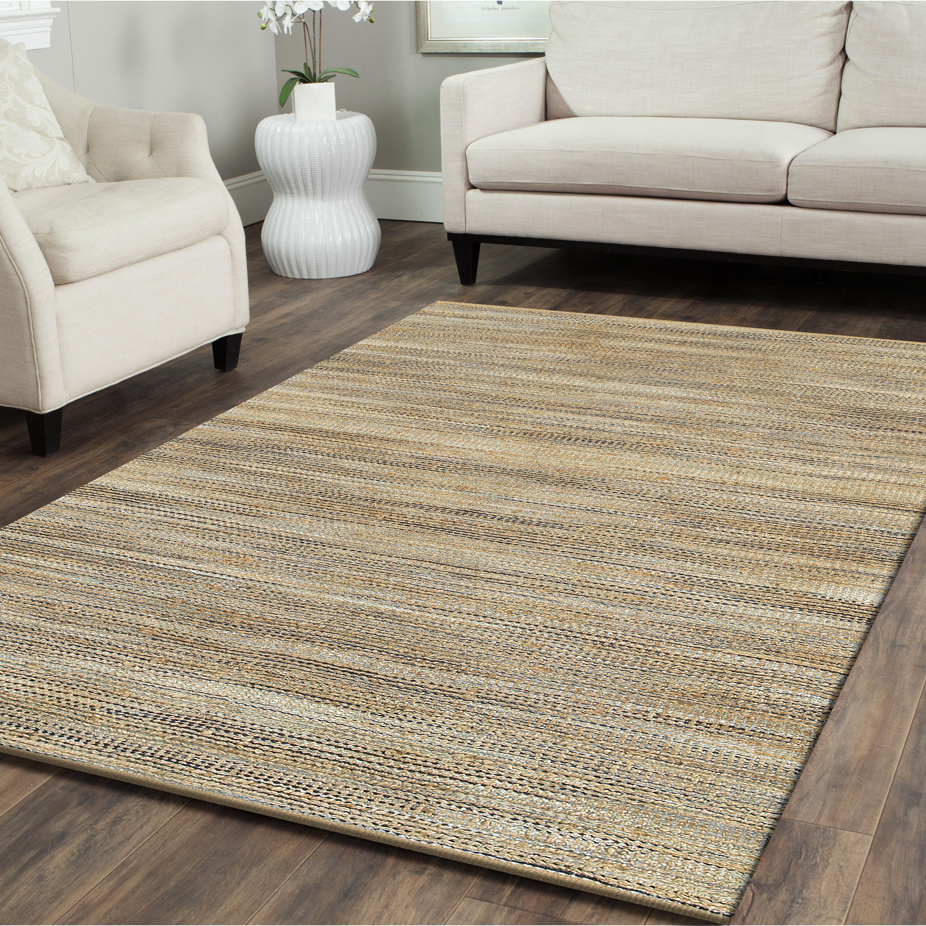 Suvii Home Pure Elements Striped 9' x 12' Area Rug, Brown/Dark Blue, large