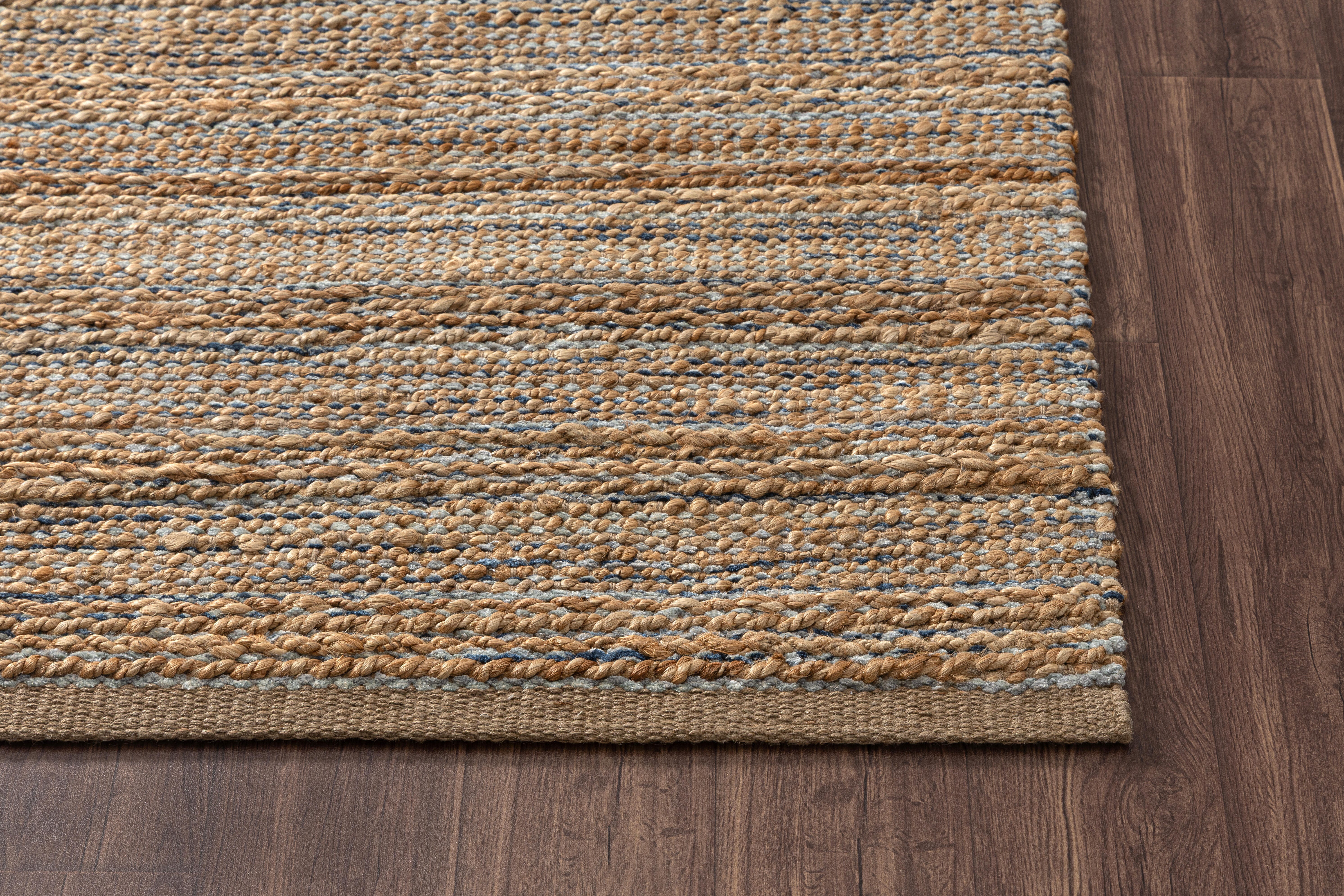 Suvii Home Pure Elements Striped 9' x 12' Area Rug, Brown/Dark Blue, large