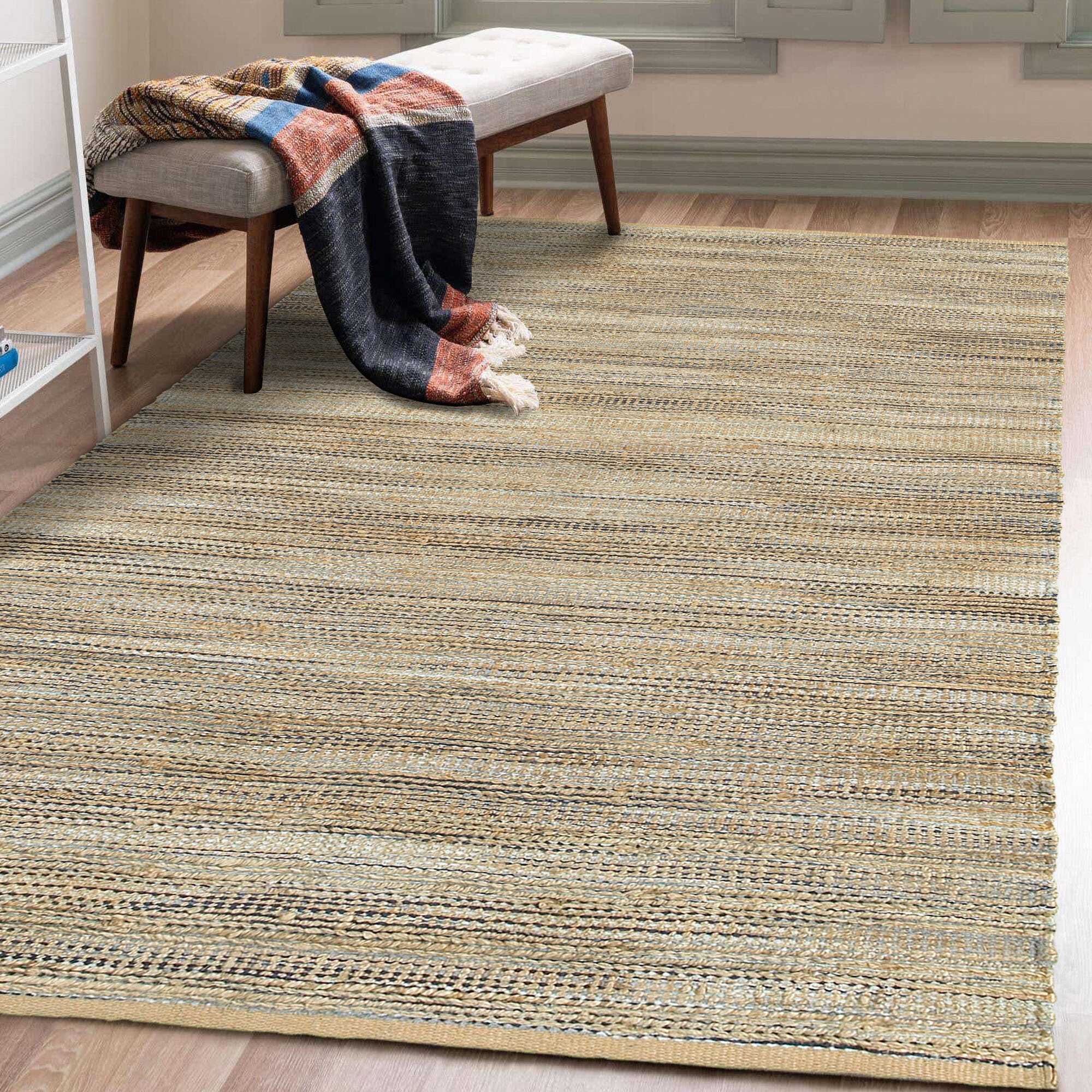 Suvii Home Pure Elements Striped 9' x 12' Area Rug, Brown/Dark Blue, large