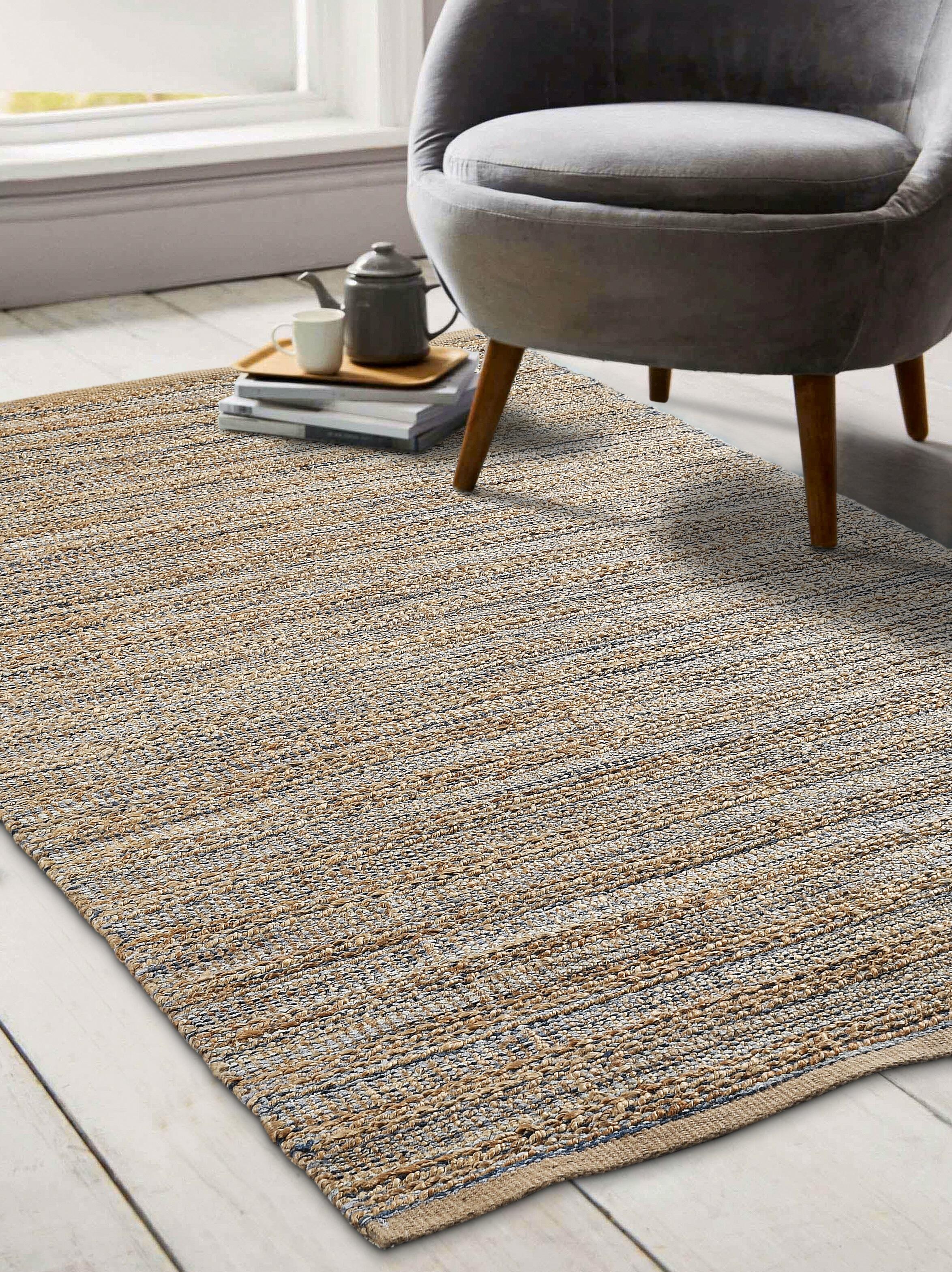 Suvii Home Pure Elements Striped 9' x 12' Area Rug, Brown/Dark Blue, large