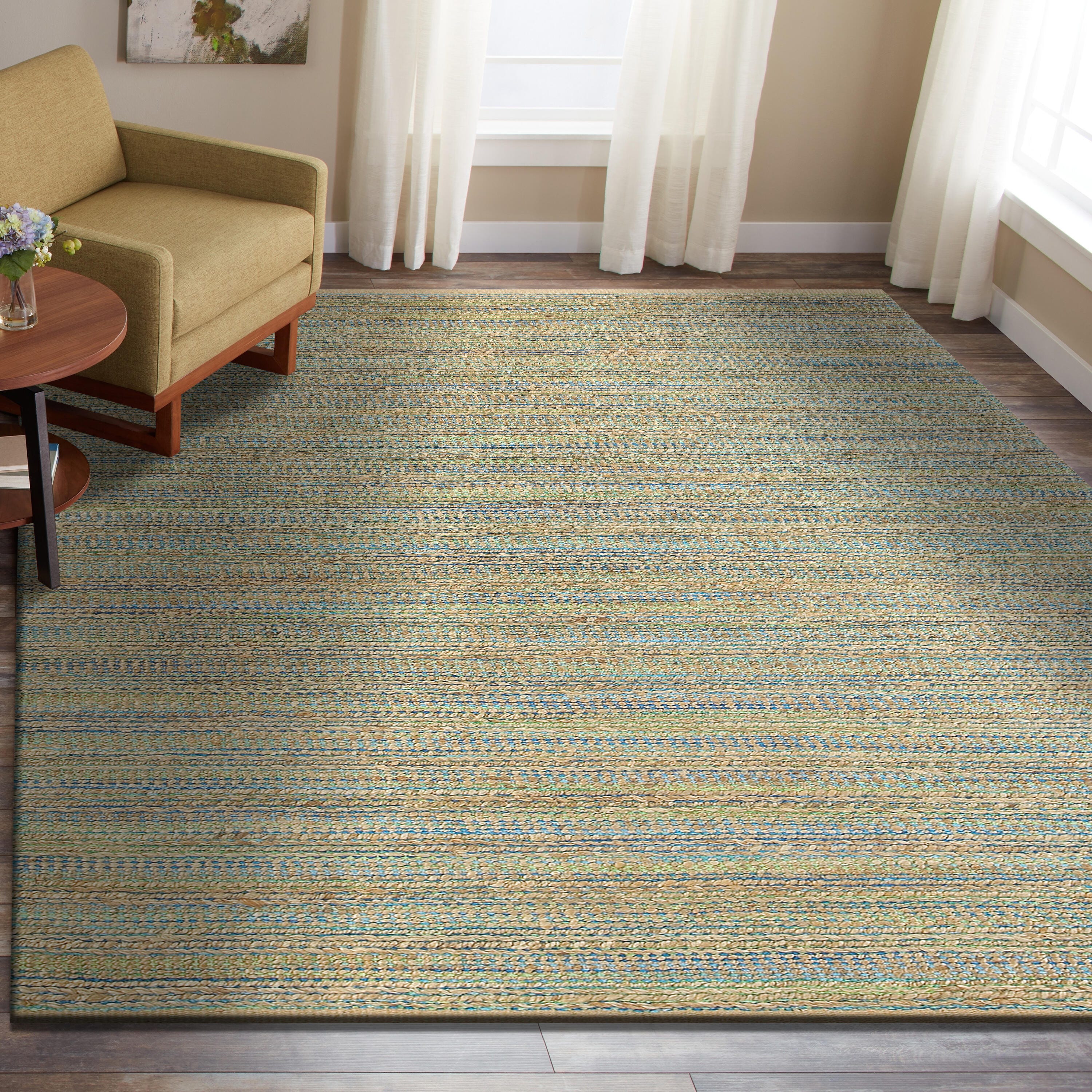 Suvii Home Pure Elements Striped 9' x 12' Area Rug, Brown/Blue, large