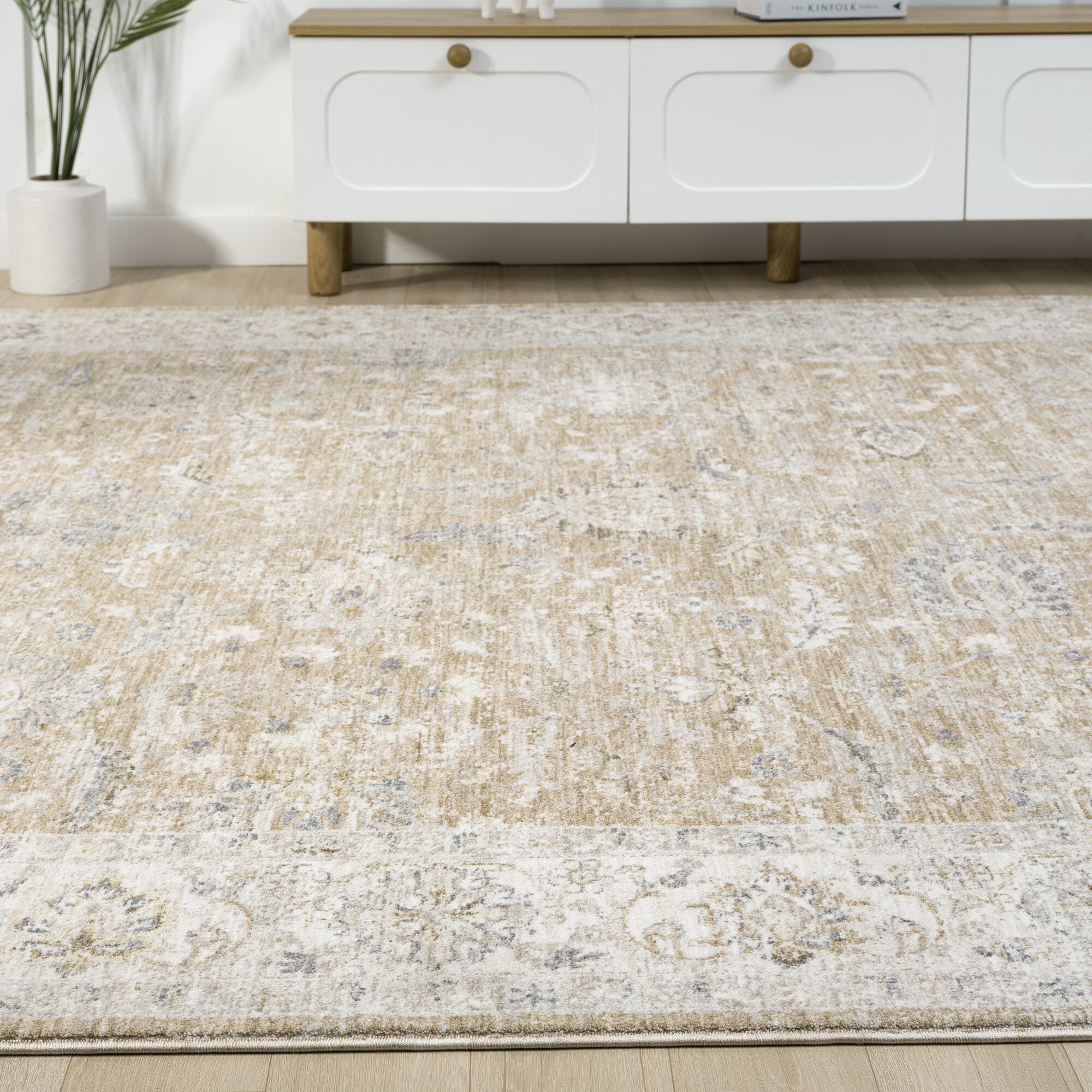 Suvii Home Serene Damask 9' x 12' Area Rug, Tan/Ivory, rollover