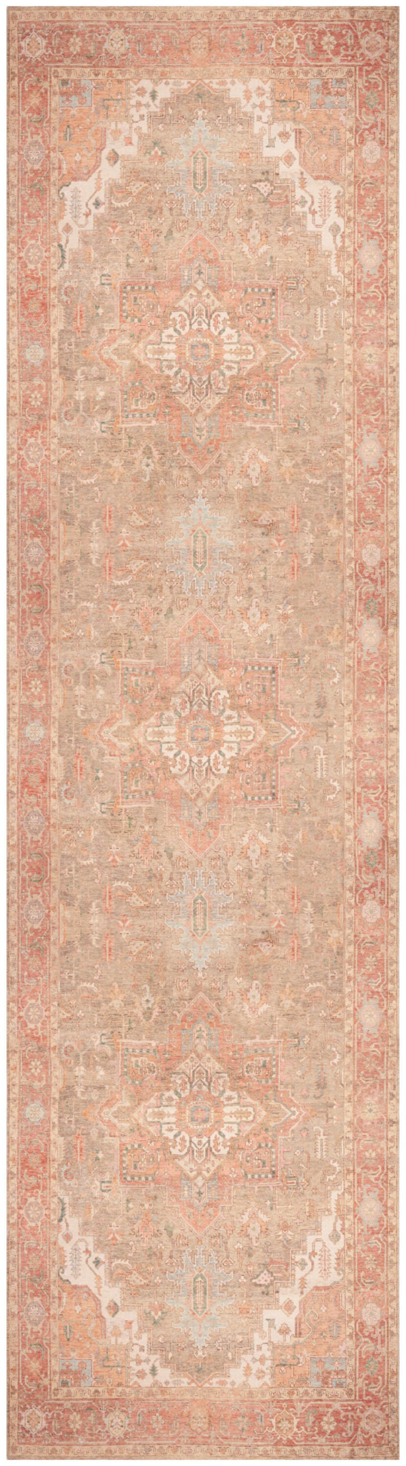 Nourison Home Vintage Washables Distressed 2'2" x 8' Runner Rug, Coral/Taupe, large