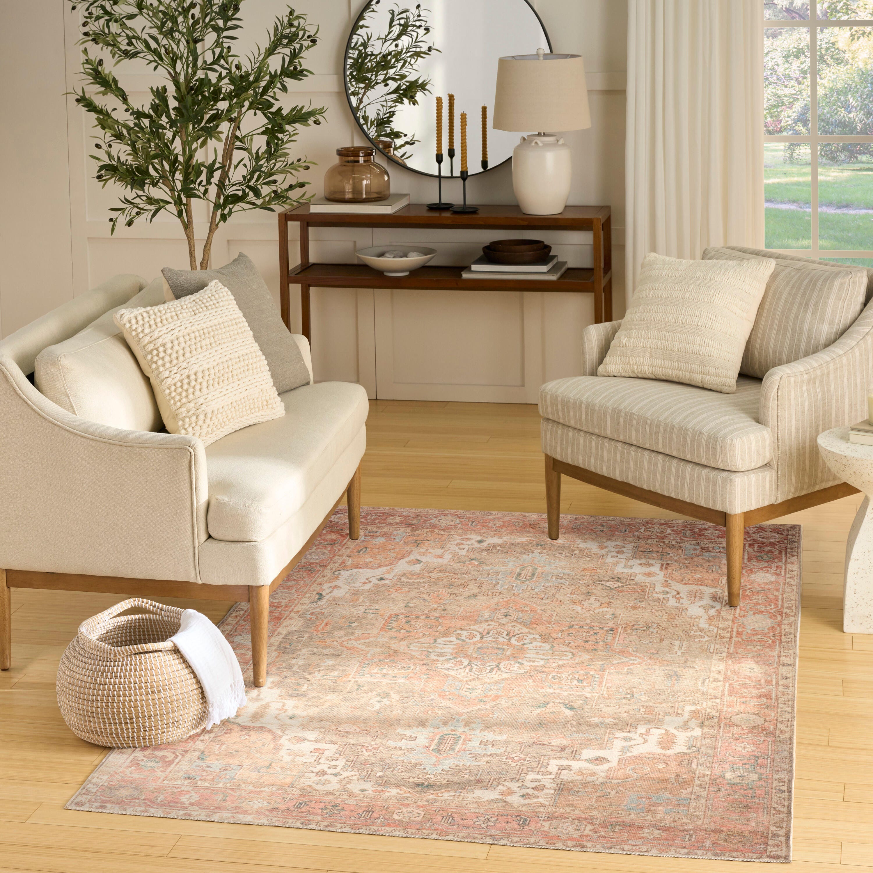 Nourison Home Vintage Washables Distressed 5'3" x 7'3" Area Rug, Coral/Taupe, rollover