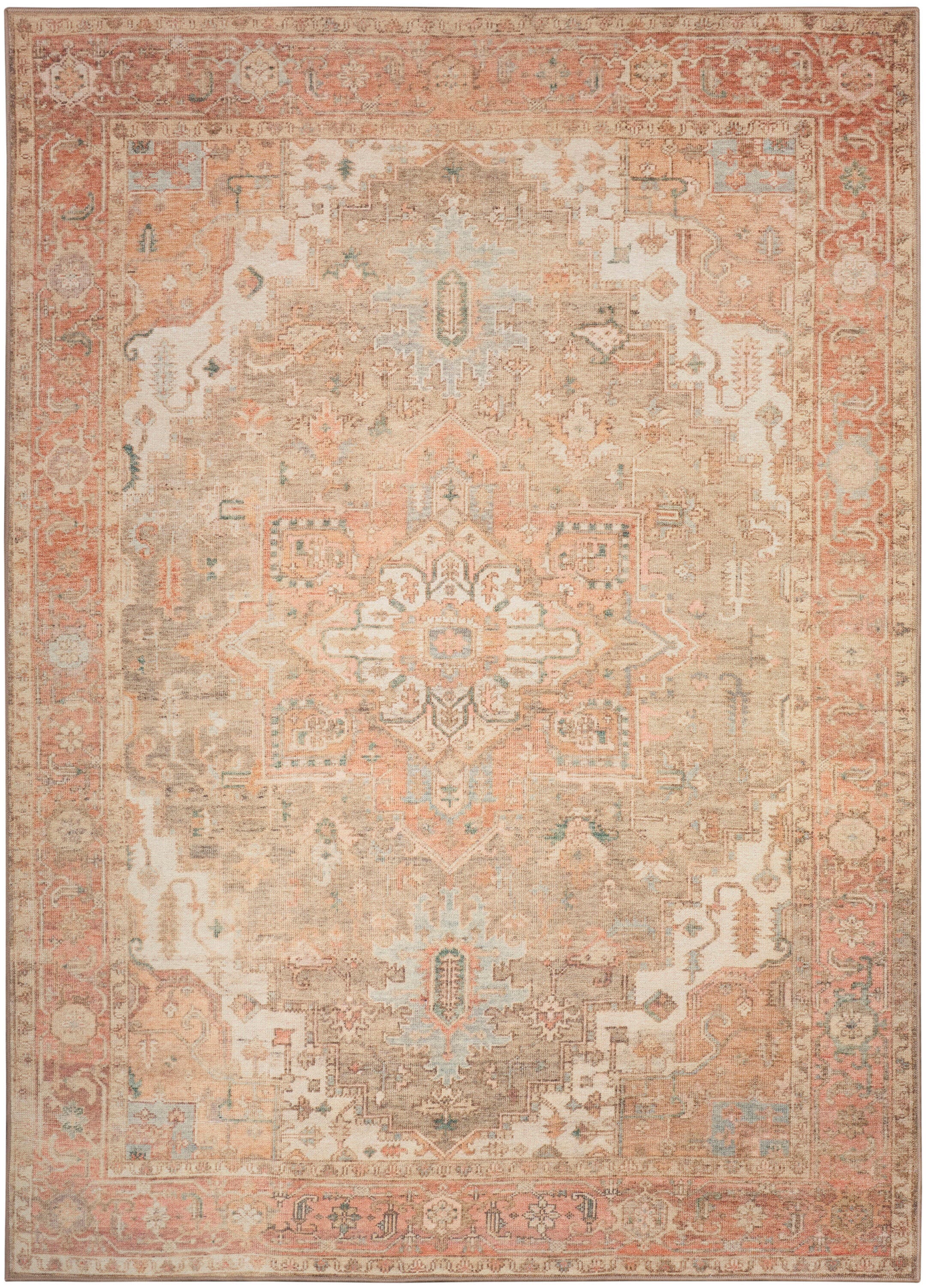 Nourison Home Vintage Washables Distressed 5'3" x 7'3" Area Rug, Coral/Taupe, large