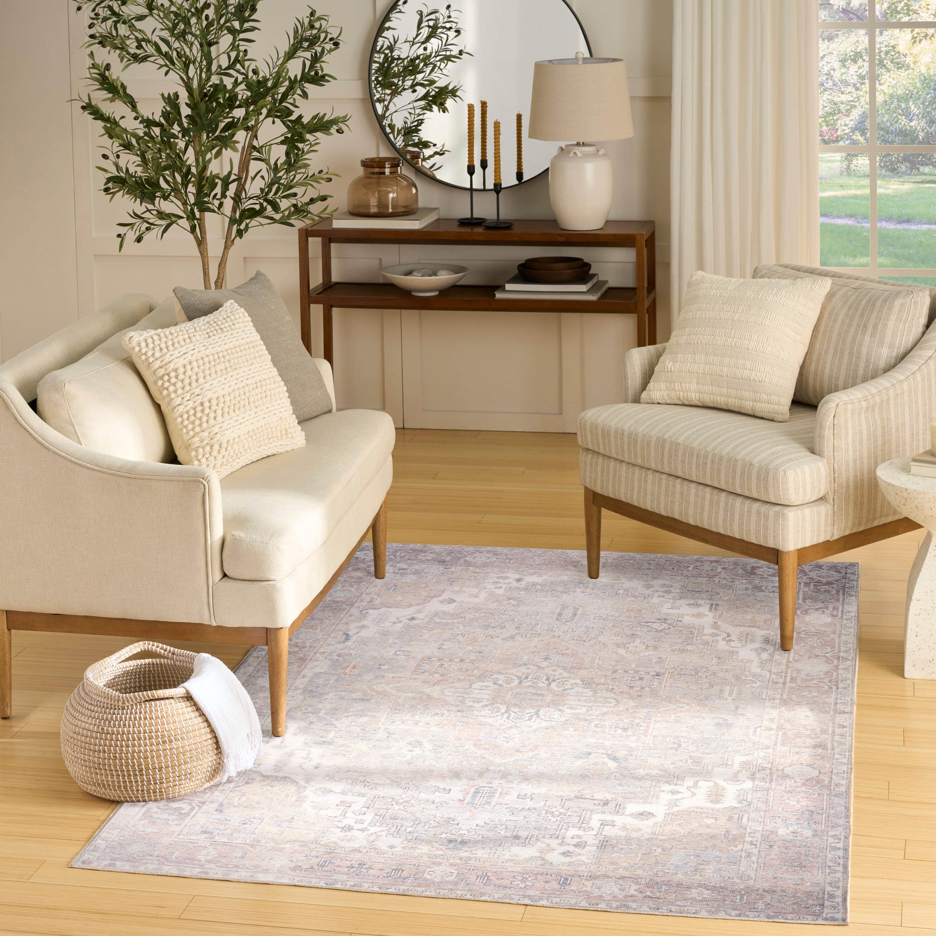 Nourison Home Vintage Washables Distressed 5'3" x 7'3" Area Rug, Light Blue, rollover