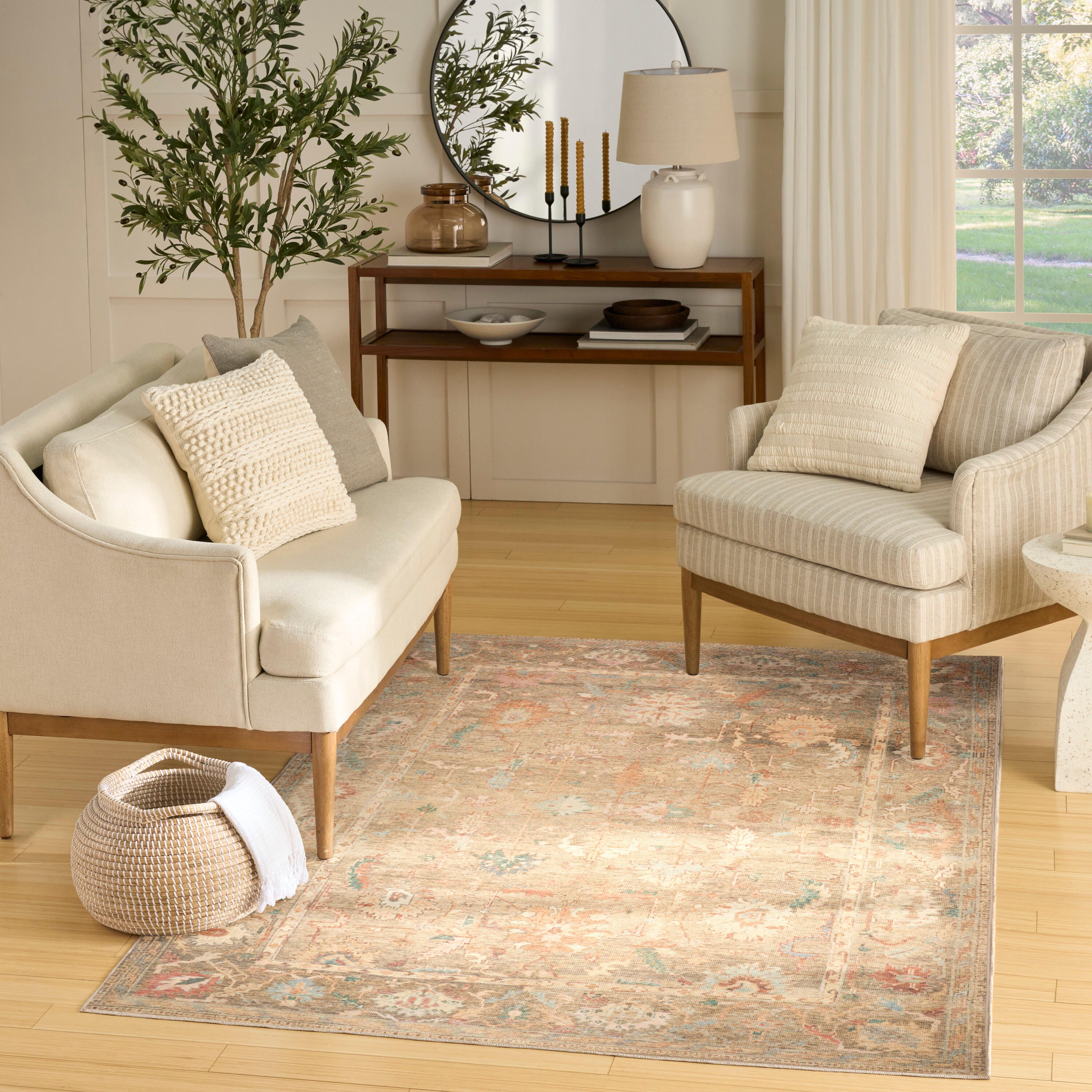 Nourison Home Vintage Washables Flatweave 5'3" x 7'3" Area Rug, Taupe/Multi, rollover