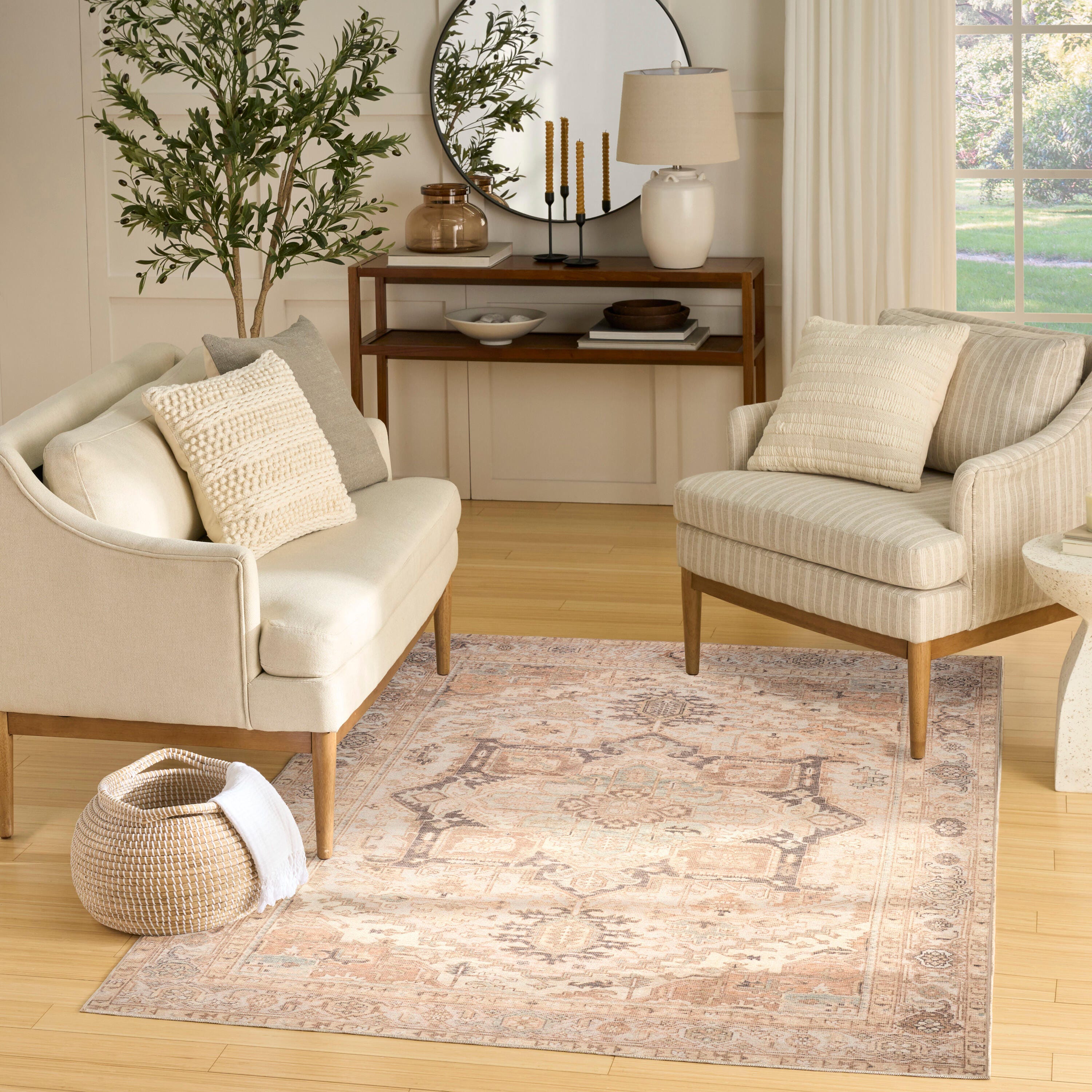 Nourison Home Vintage Washables Classic 5'3" x 7'3" Area Rug, Coral/Mint, rollover